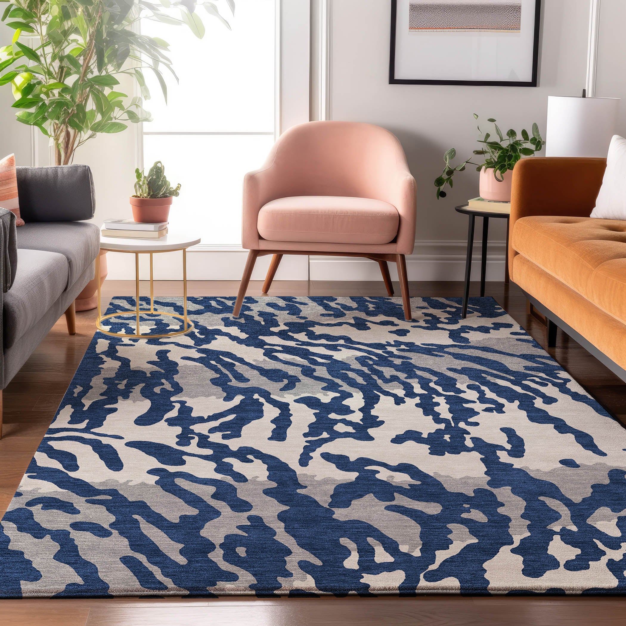 Baku Machine Washable Transitional Navy Blue Rug 2'6" x 3'10" #shape_Rectangle