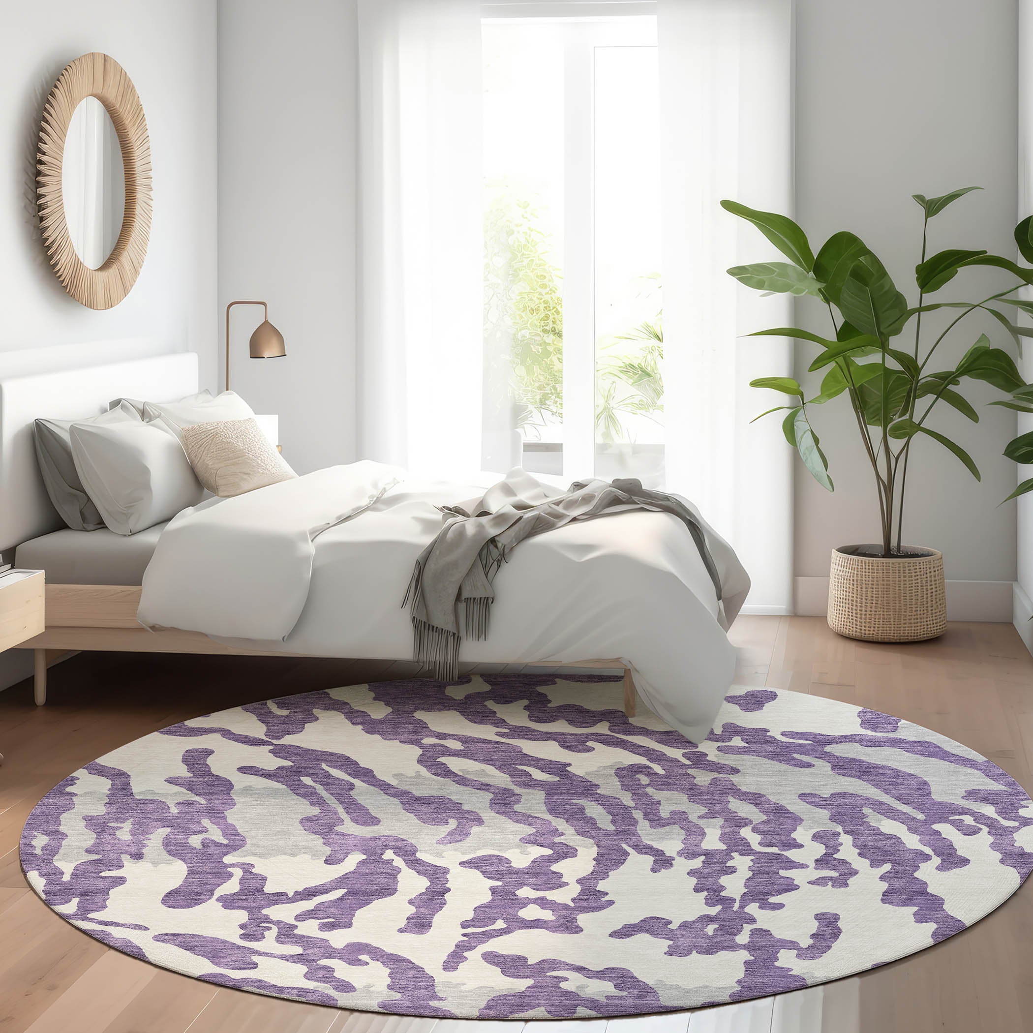 Baku Machine Washable Transitional Purple Rug 8' x 8' #shape_Round