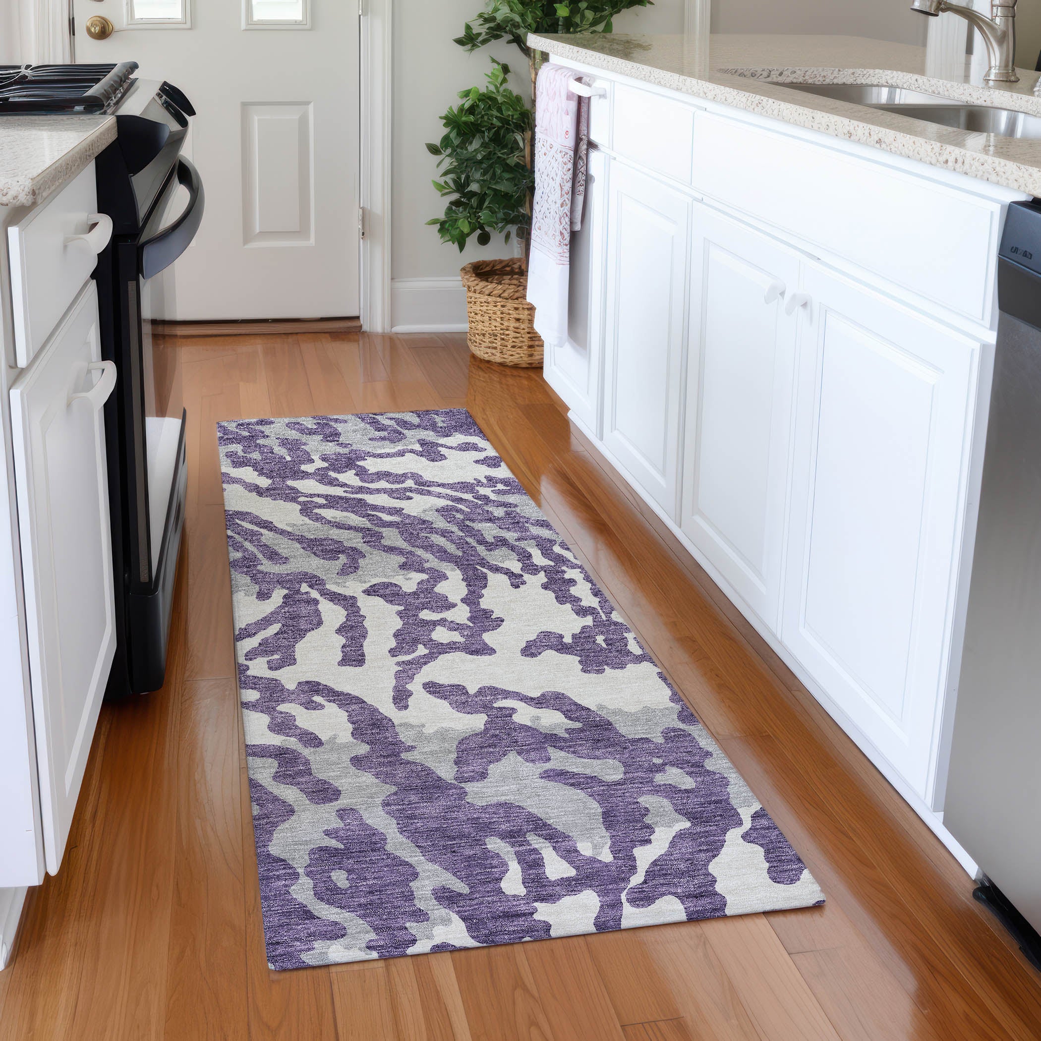 Baku Machine Washable Transitional Purple Rug 2'3" x 7'6" #shape_Runner