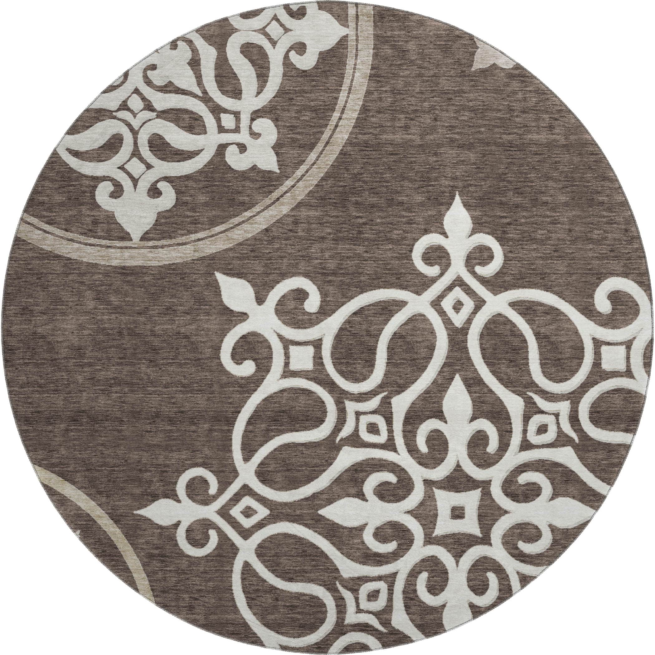 Kathmandu Machine Washable Transitional Chocolate Brown Rug 8' x 8' #shape_Round