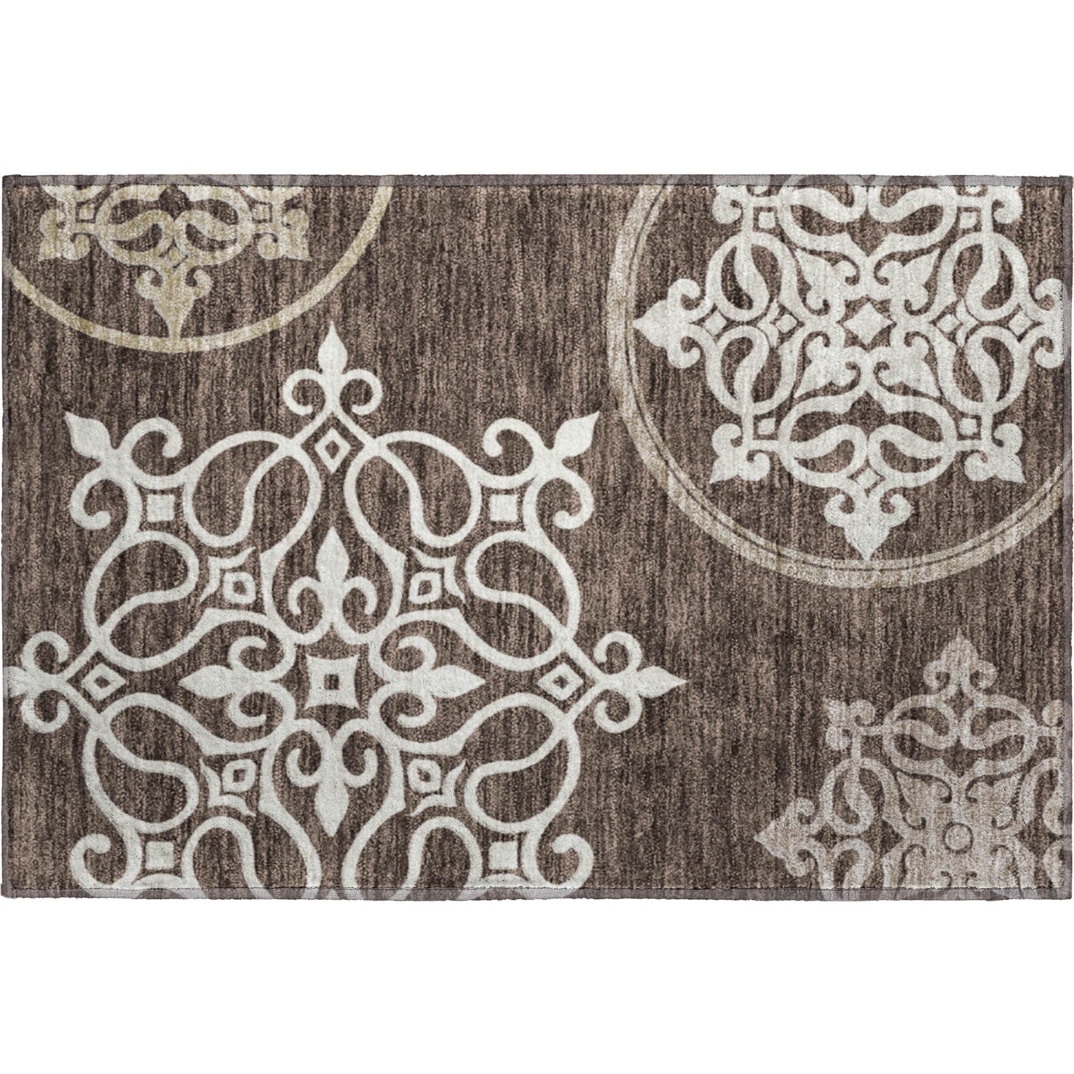 Kathmandu Machine Washable Transitional Chocolate Brown Rug 1'8" x 2'6" #shape_Rectangle
