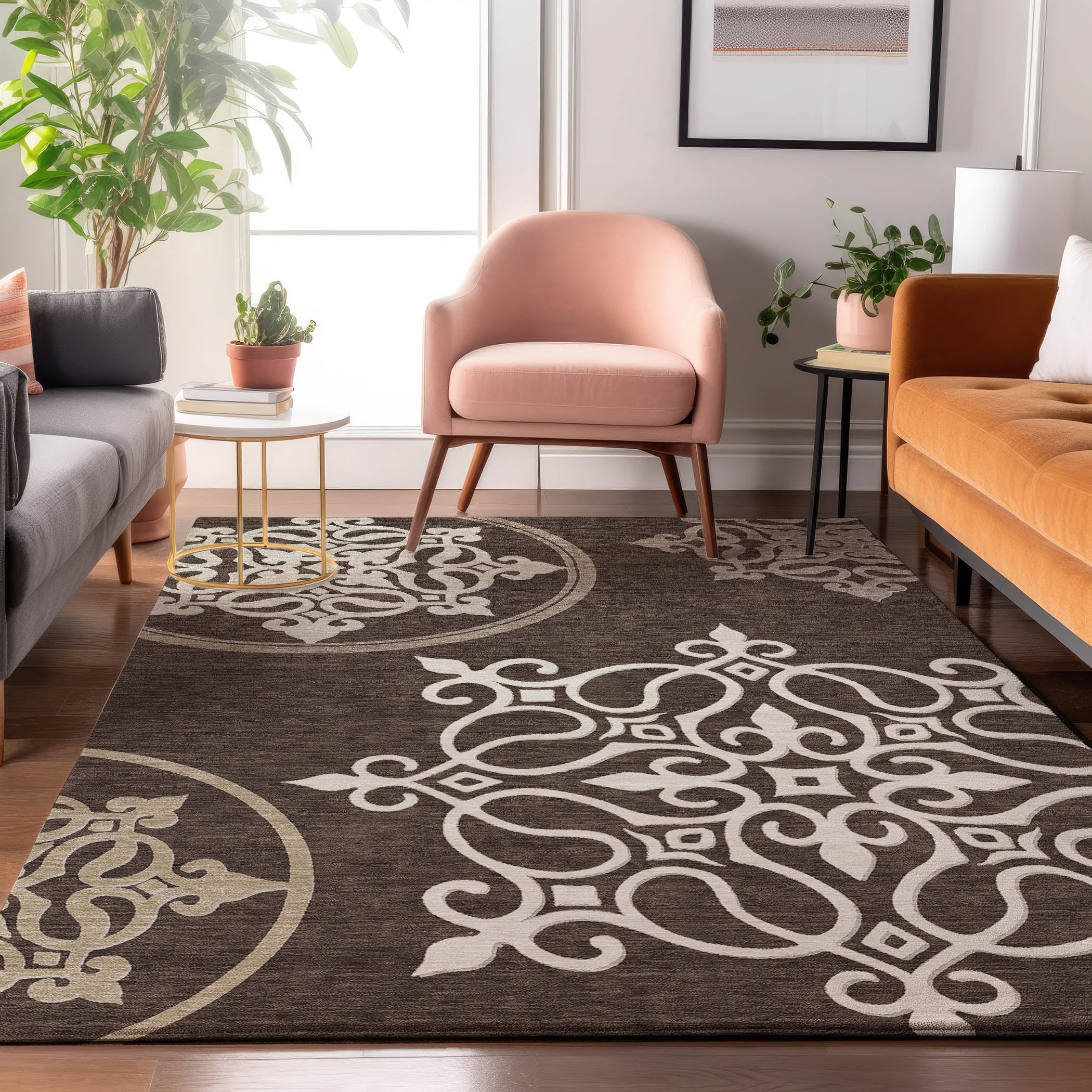 Kathmandu Machine Washable Transitional Chocolate Brown Rug 2'6" x 3'10" #shape_Rectangle