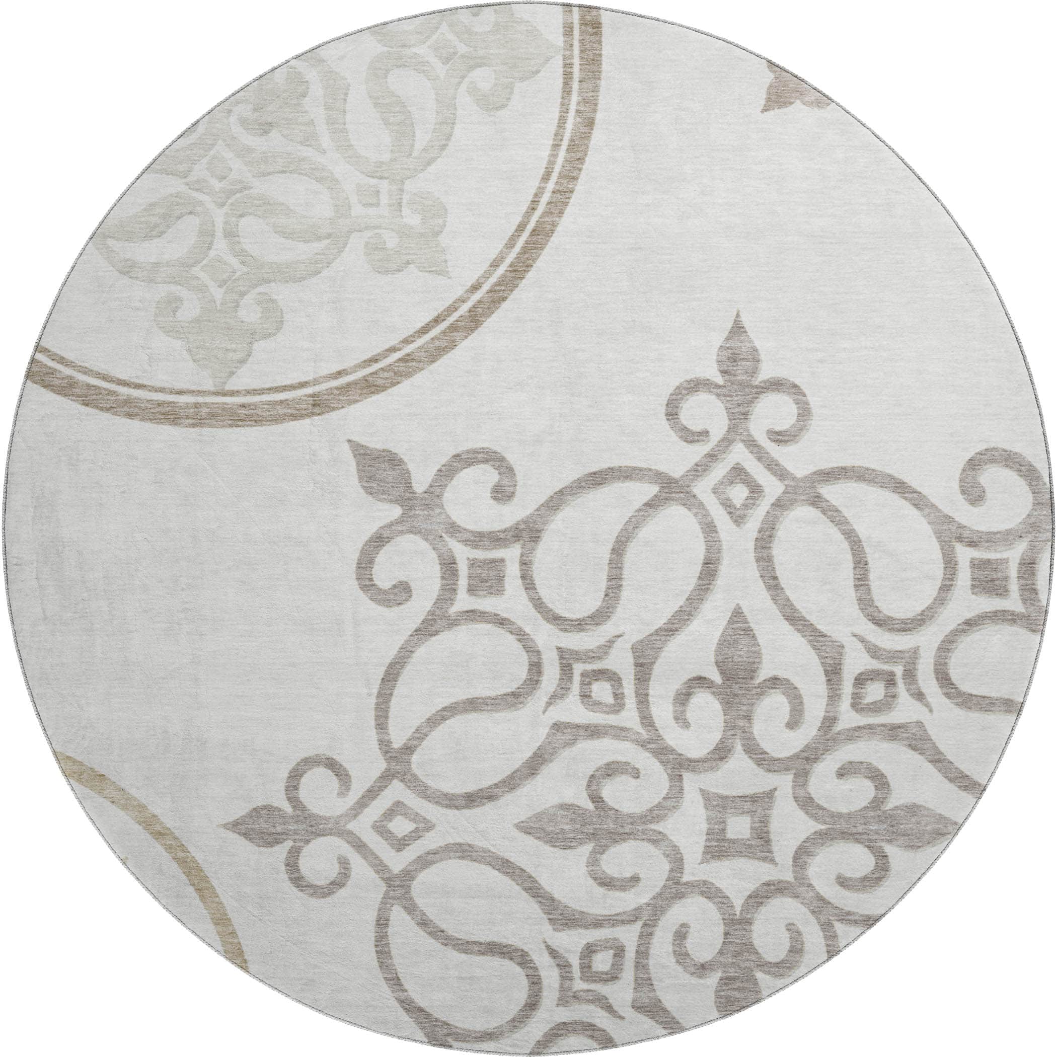 Kathmandu Machine Washable Transitional Ivory Rug 8' x 8' #shape_Round