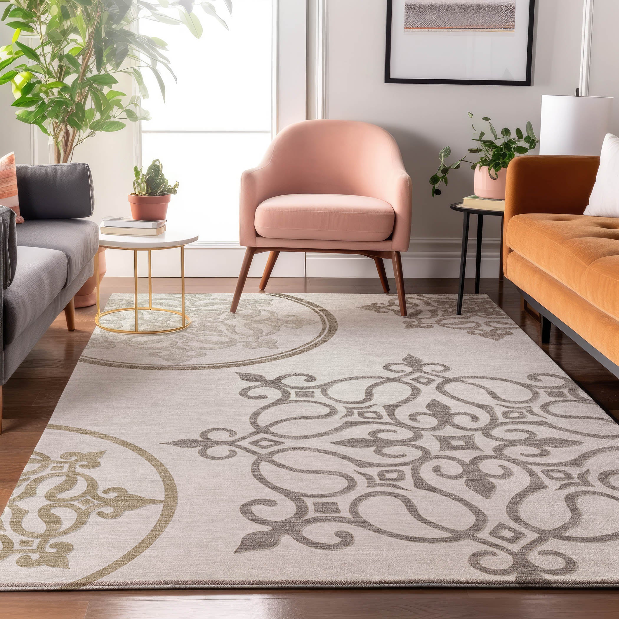 Kathmandu Machine Washable Transitional Ivory Rug 2'6" x 3'10" #shape_Rectangle