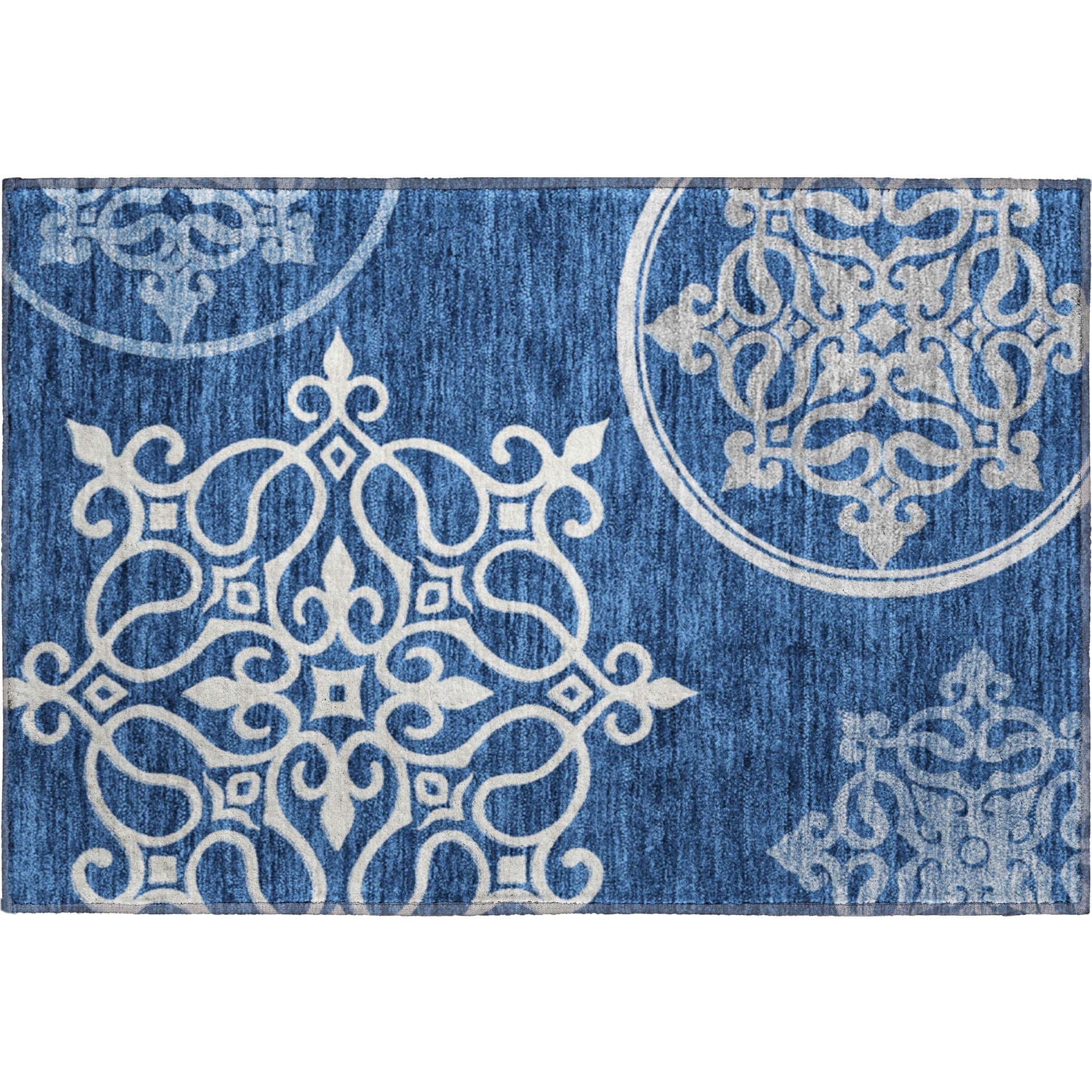 Kathmandu Machine Washable Transitional Navy Blue Rug 1'8" x 2'6" #shape_Rectangle
