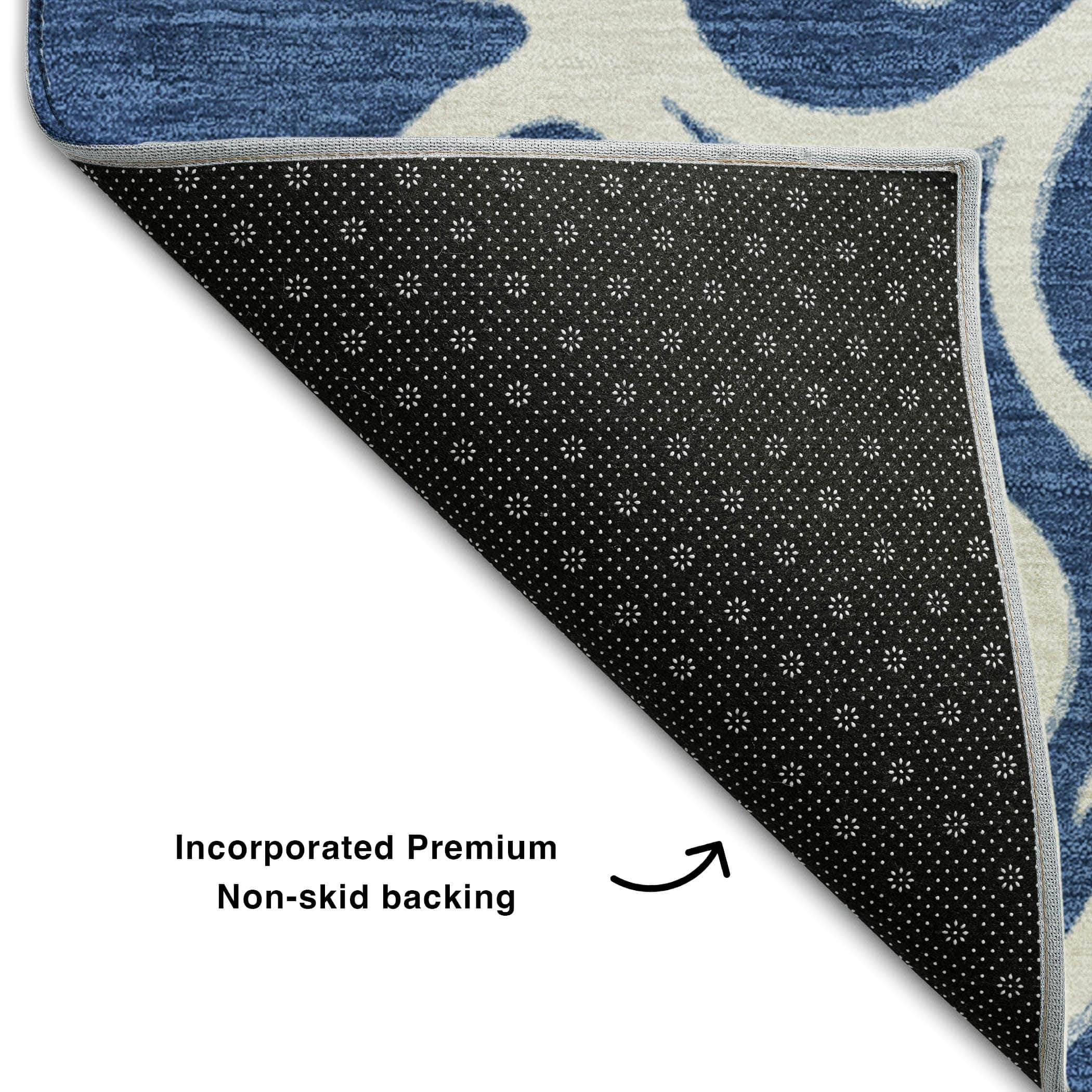 Kathmandu Machine Washable Transitional Navy Blue Rug 1'8" x 2'6" #shape_Rectangle