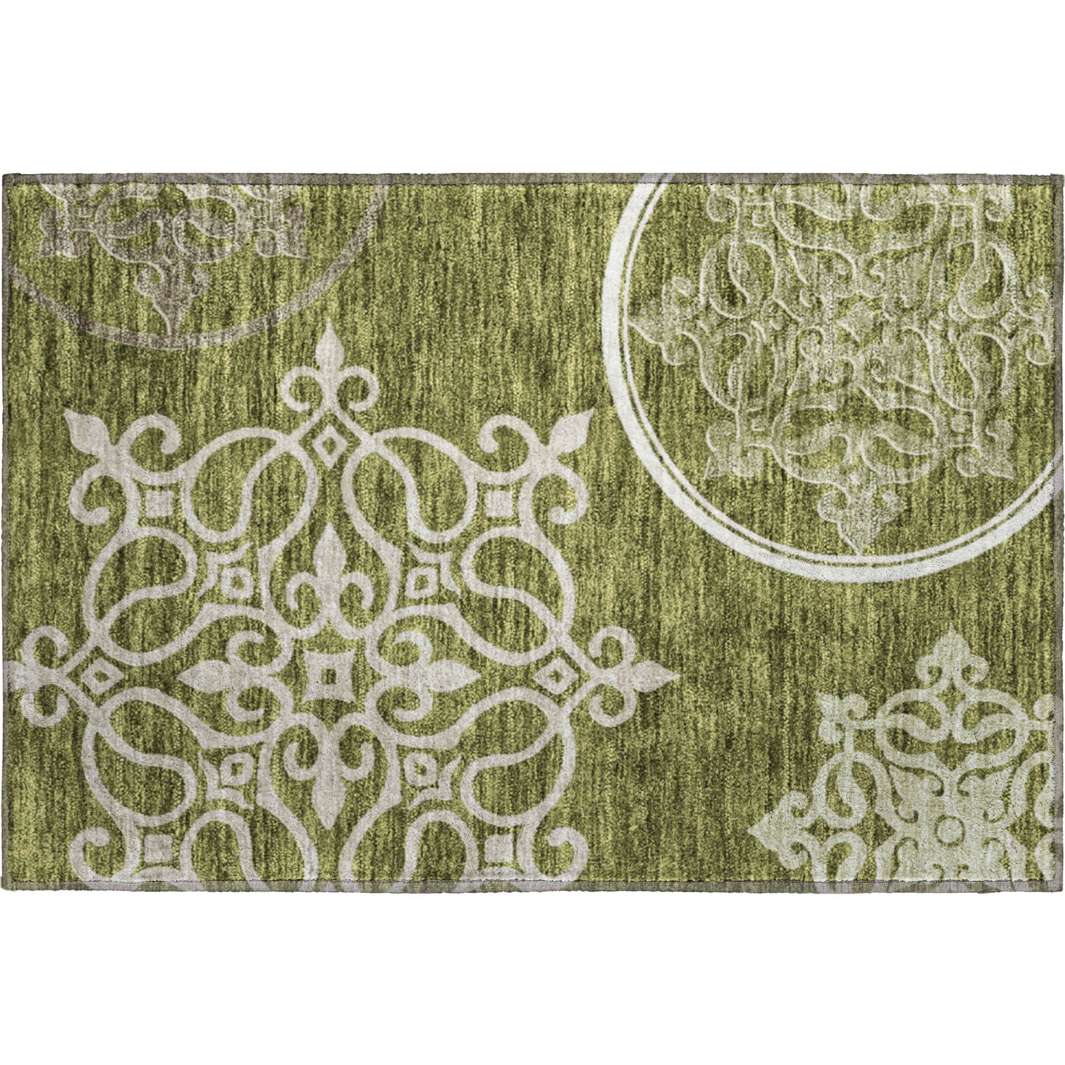 Kathmandu Machine Washable Transitional Olive Green Rug 1'8" x 2'6" #shape_Rectangle
