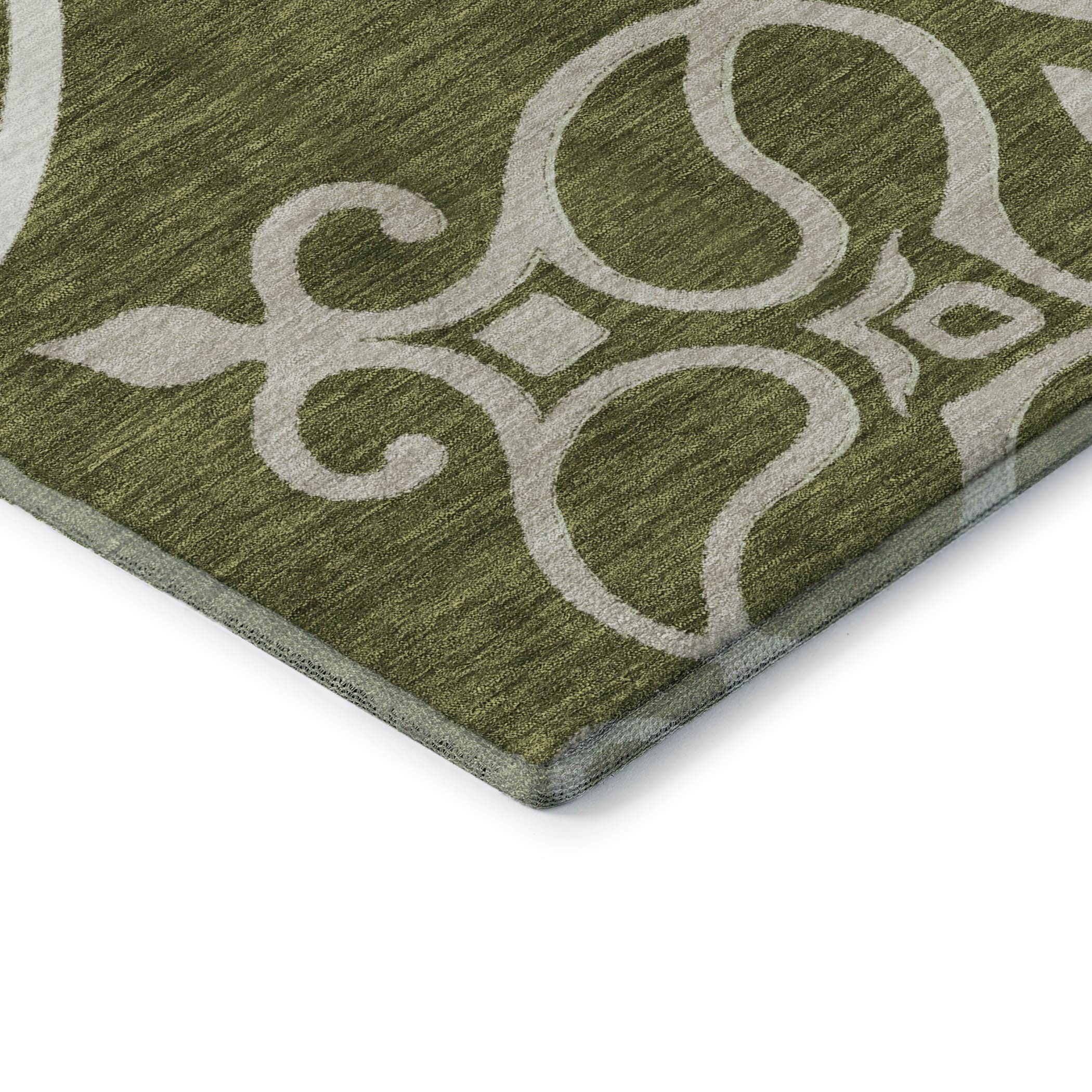 Kathmandu Machine Washable Transitional Olive Green Rug 1'8" x 2'6" #shape_Rectangle