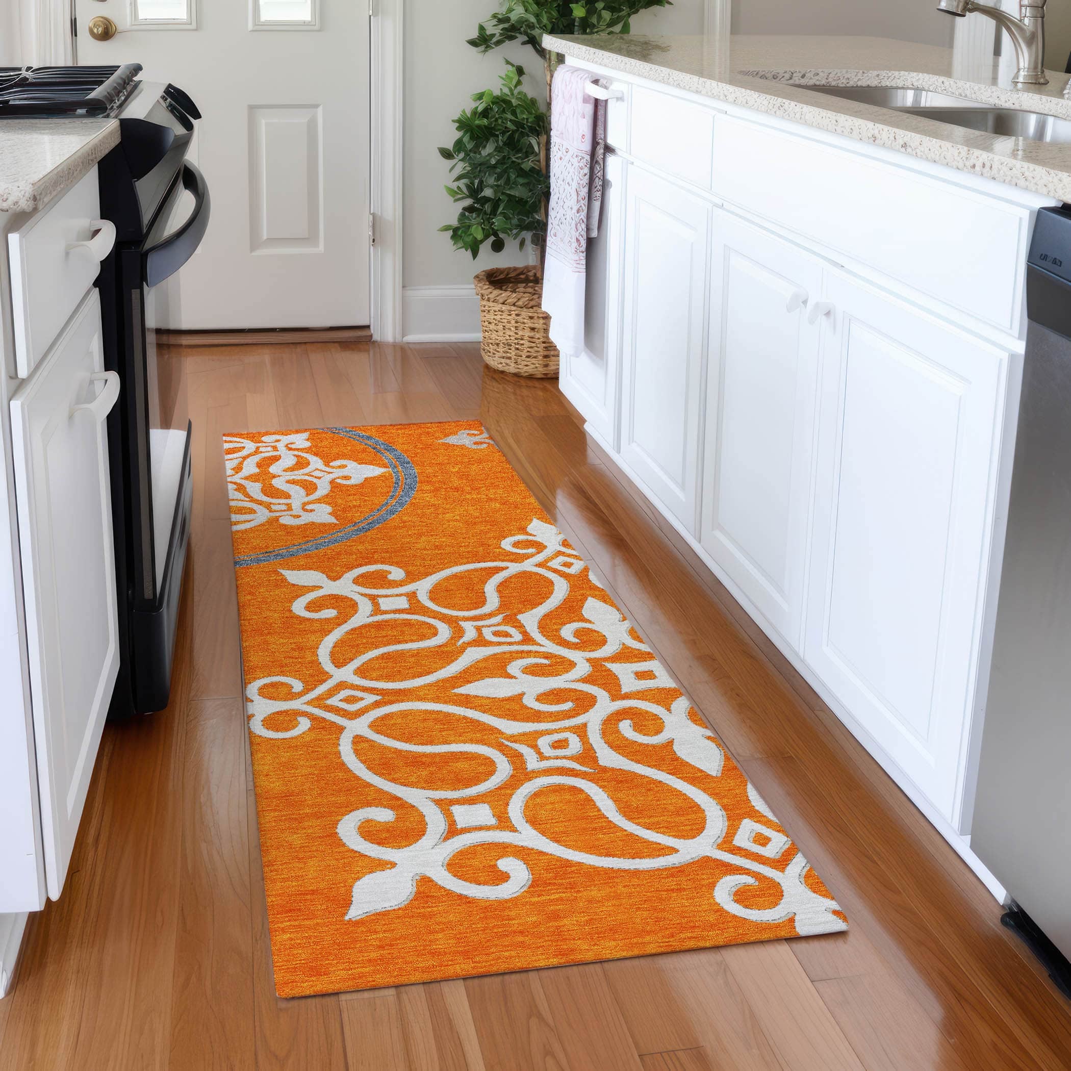 Kathmandu Machine Washable Transitional Orange Rug 2'3" x 7'6" #shape_Runner