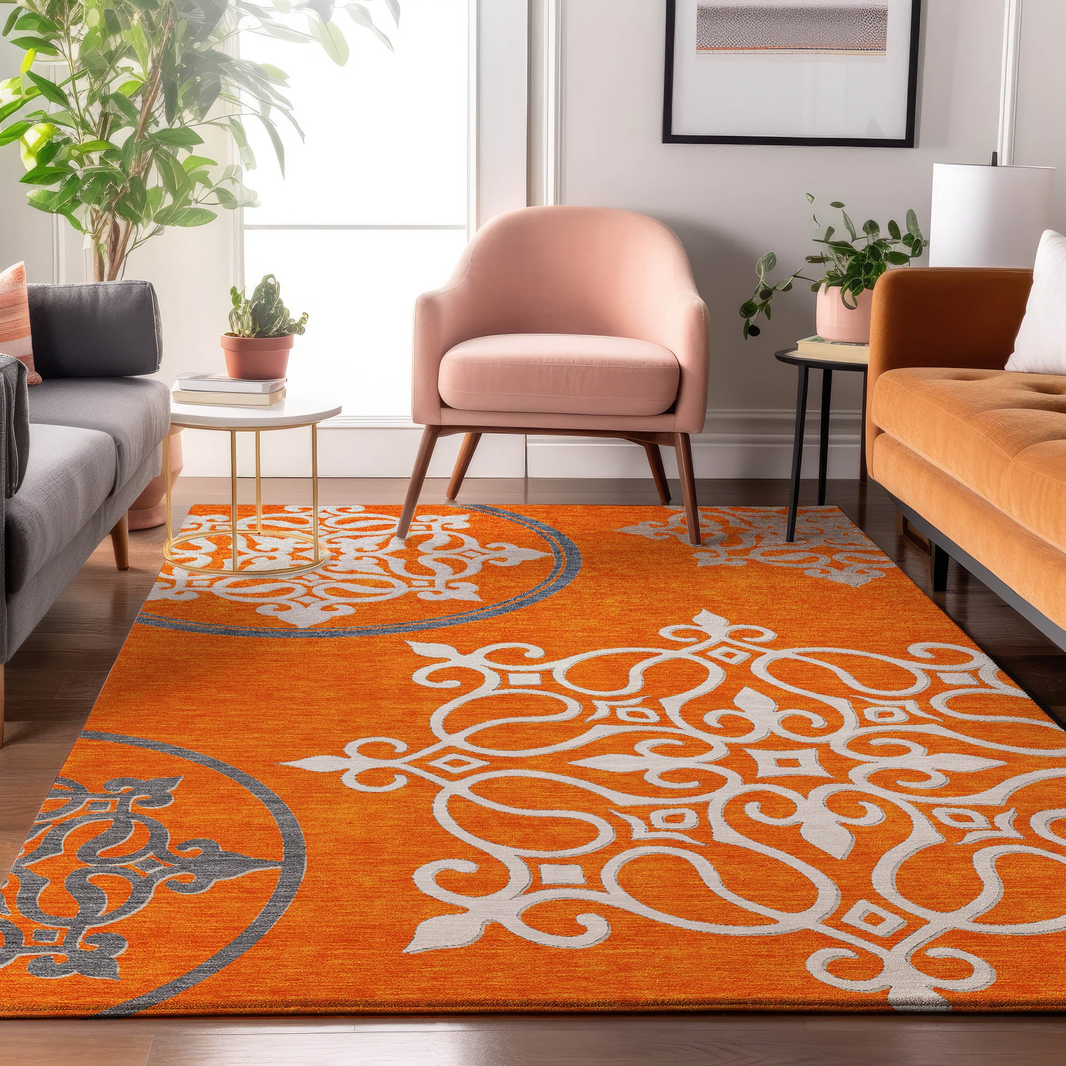 Kathmandu Machine Washable Transitional Orange Rug 2'6" x 3'10" #shape_Rectangle