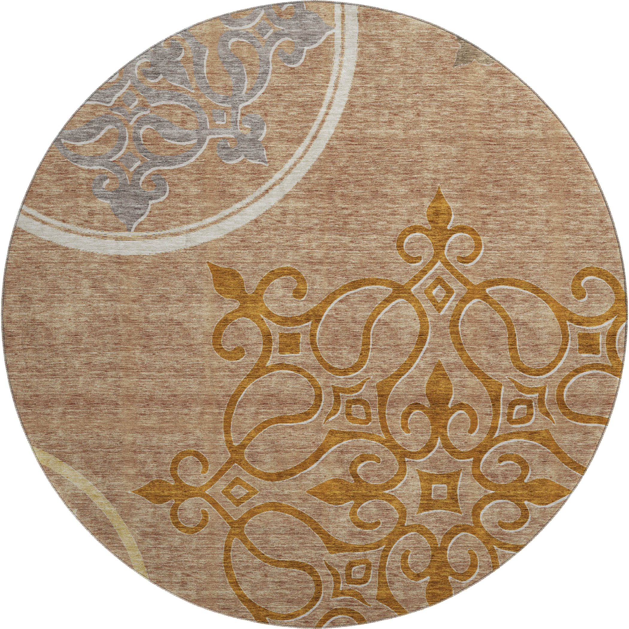 Kathmandu Machine Washable Transitional Terracotta Orange Rug 8' x 8' #shape_Round