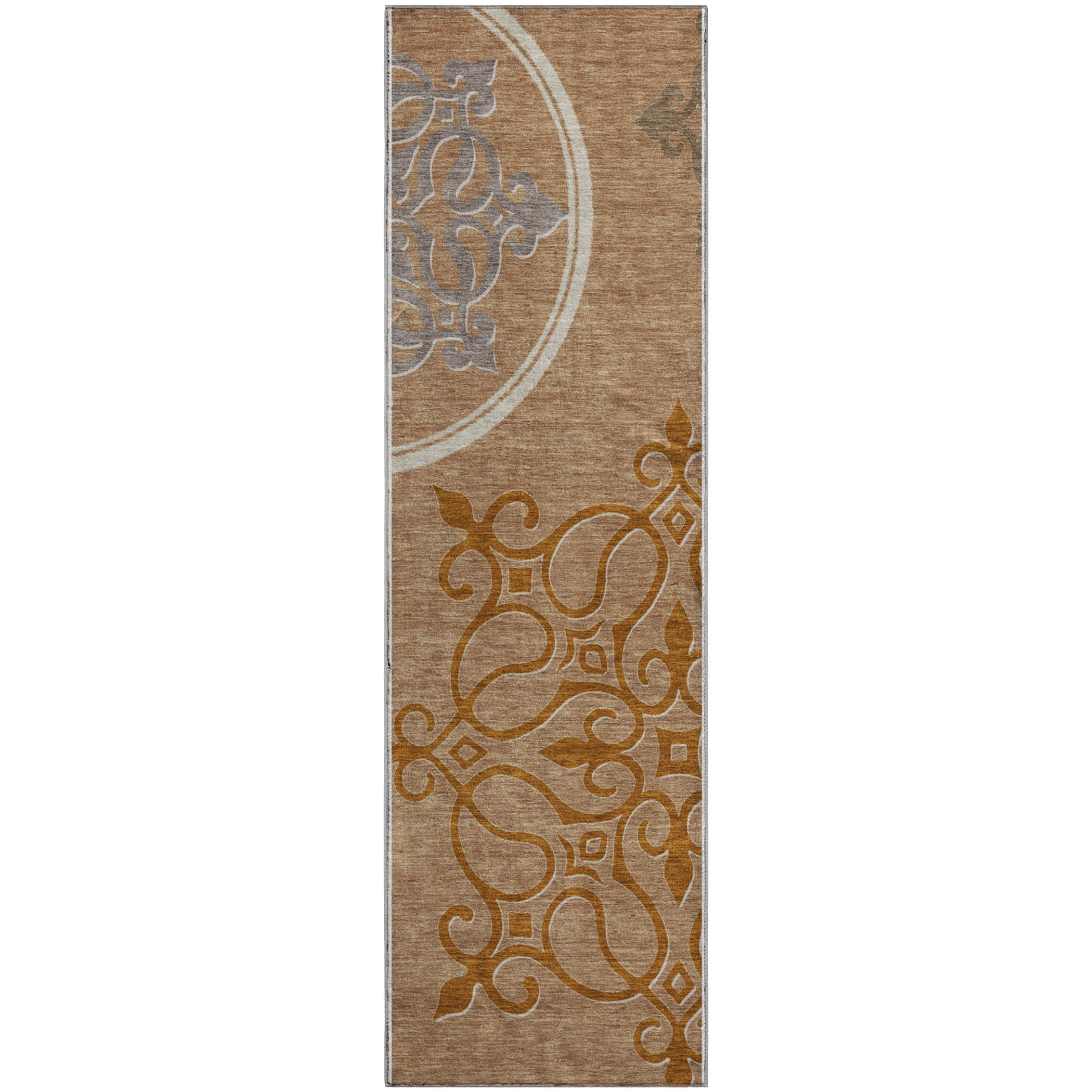 Kathmandu Machine Washable Transitional Terracotta Orange Rug 2'3" x 7'6" #shape_Runner