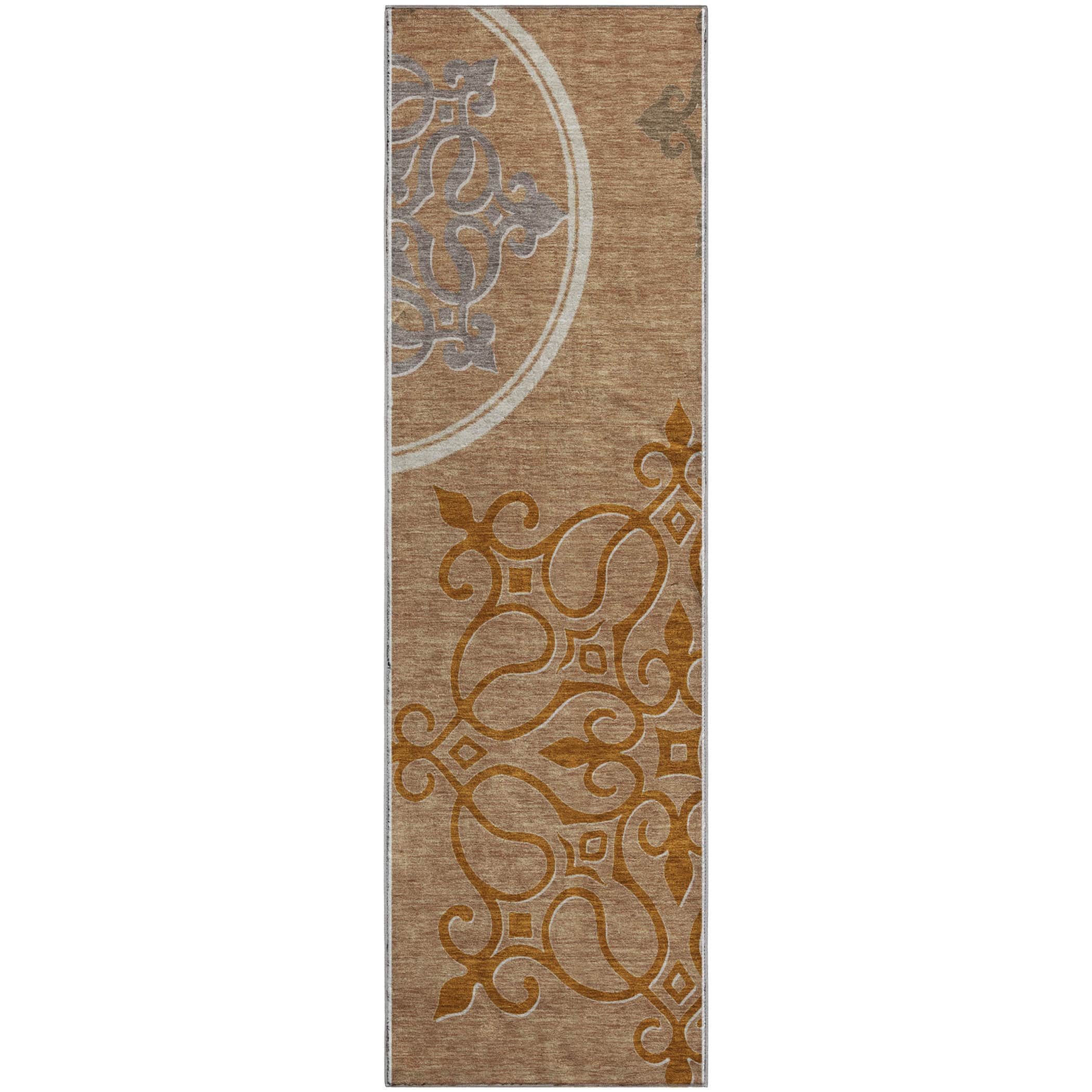 Kathmandu Machine Washable Transitional Terracotta Orange Rug 2'3" x 7'6" #shape_Runner