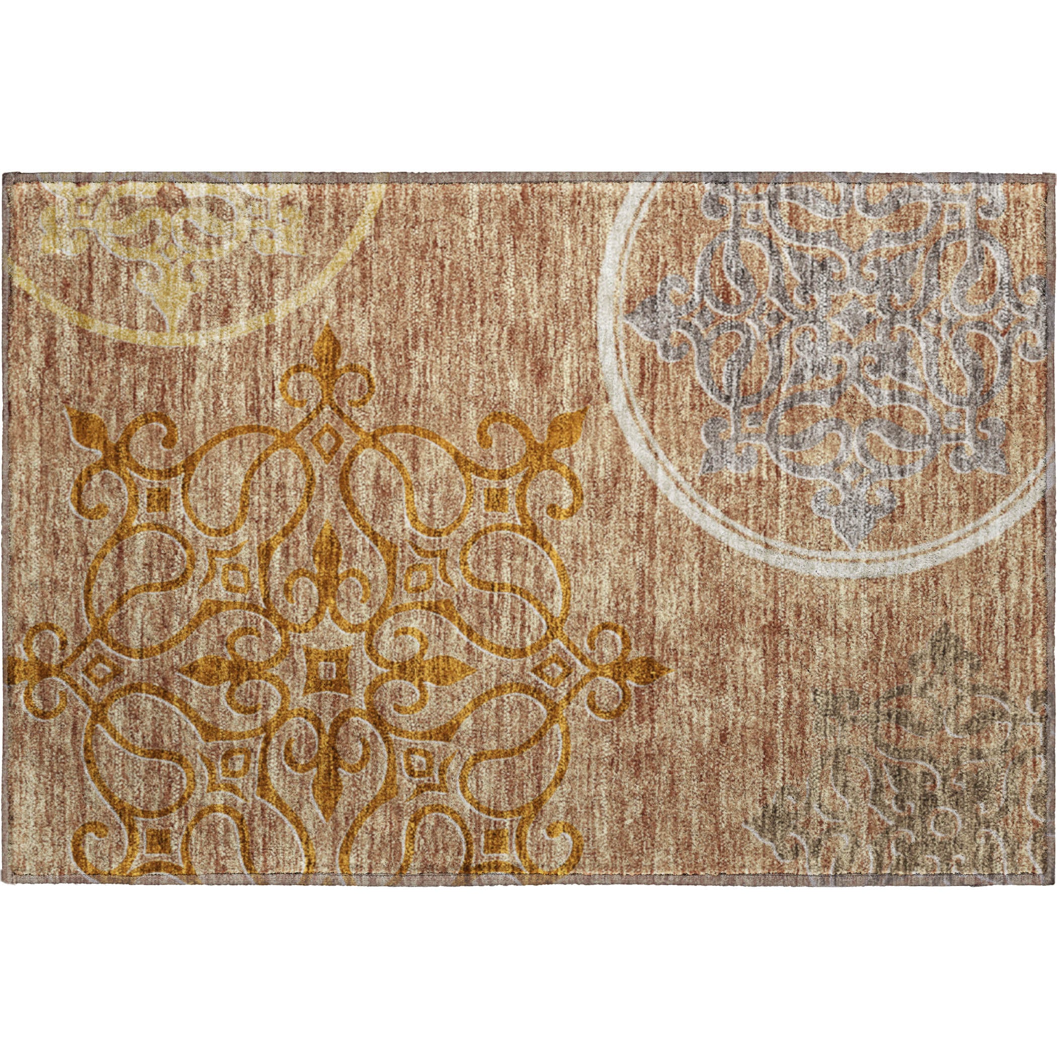 Kathmandu Machine Washable Transitional Terracotta Orange Rug 1'8" x 2'6" #shape_Rectangle