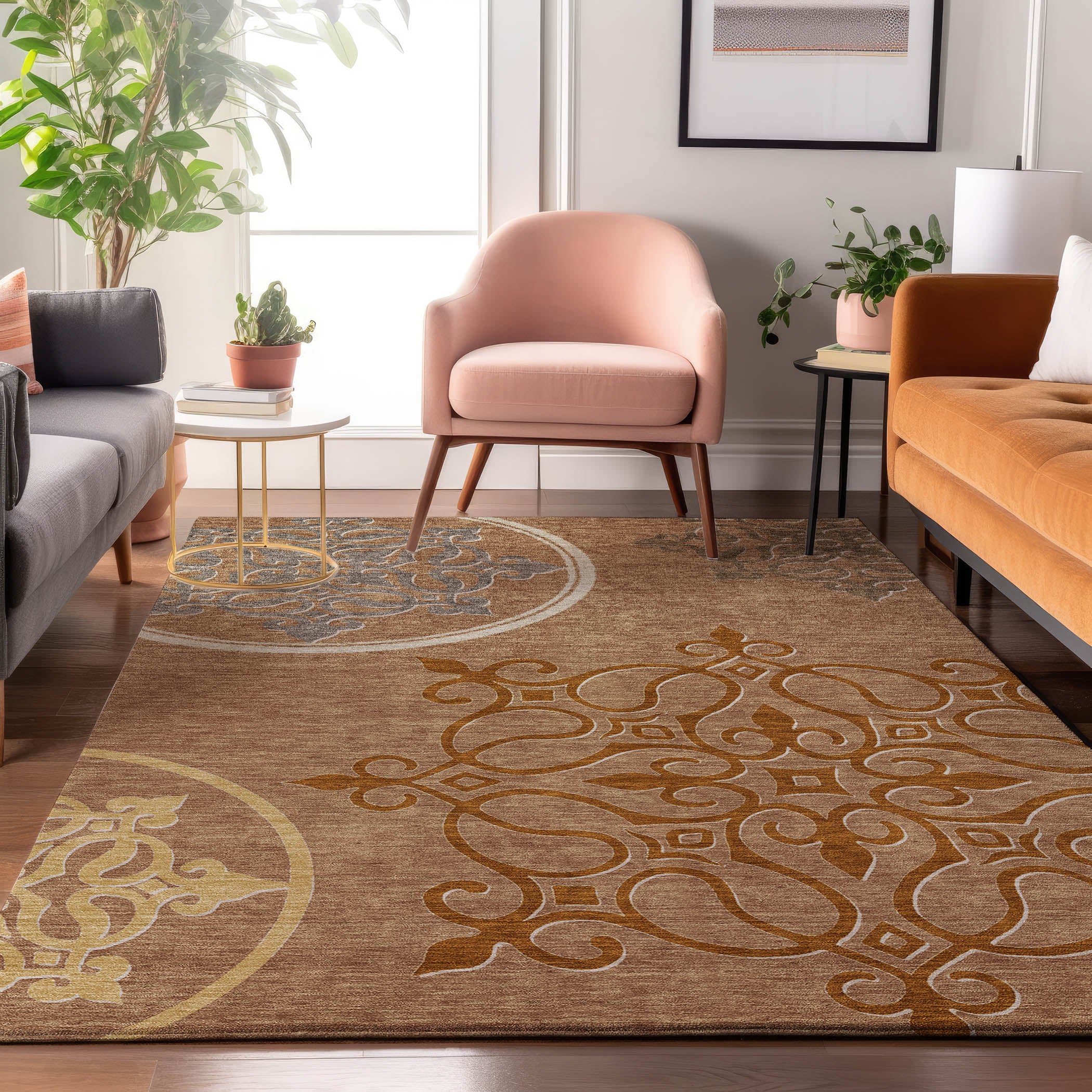 Kathmandu Machine Washable Transitional Terracotta Orange Rug 2'6" x 3'10" #shape_Rectangle