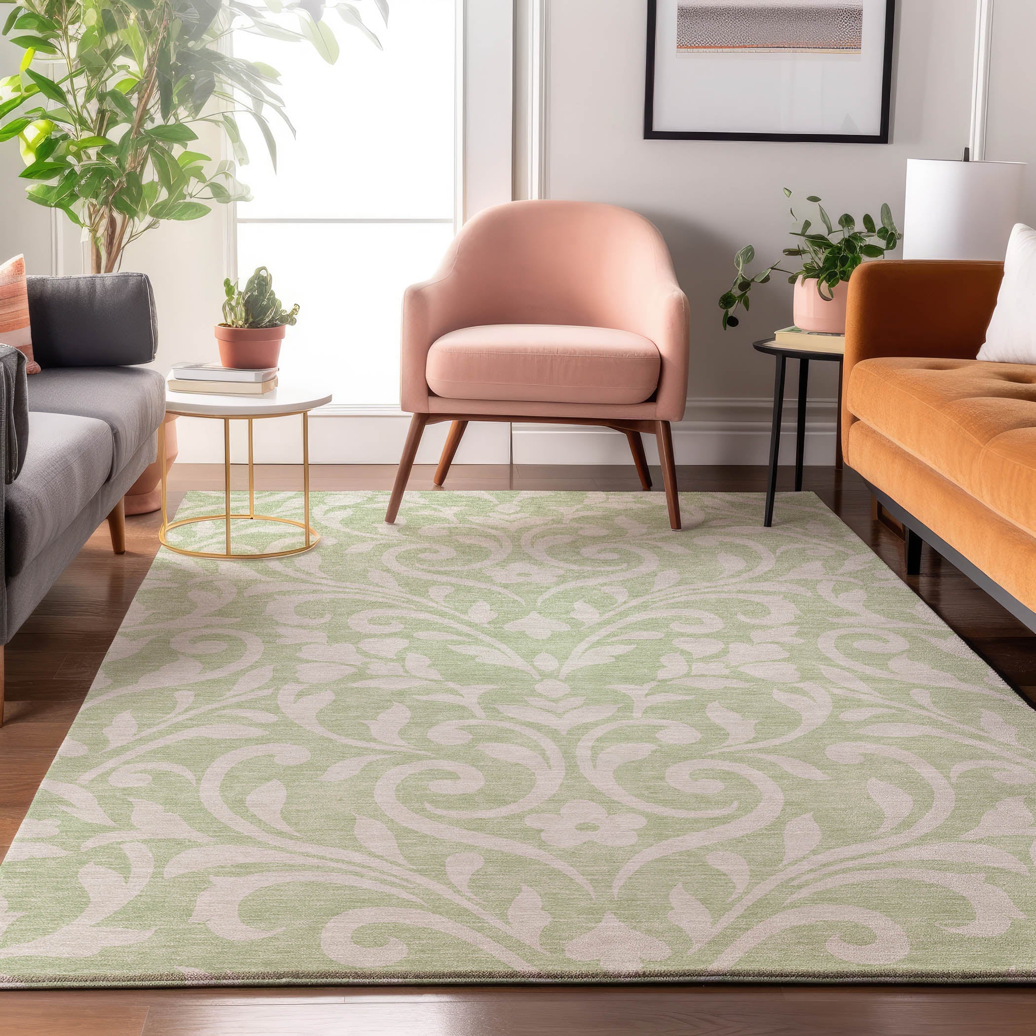 Montevideo Machine Washable Transitional Aloe Green Rug 2'6" x 3'10" #shape_Rectangle