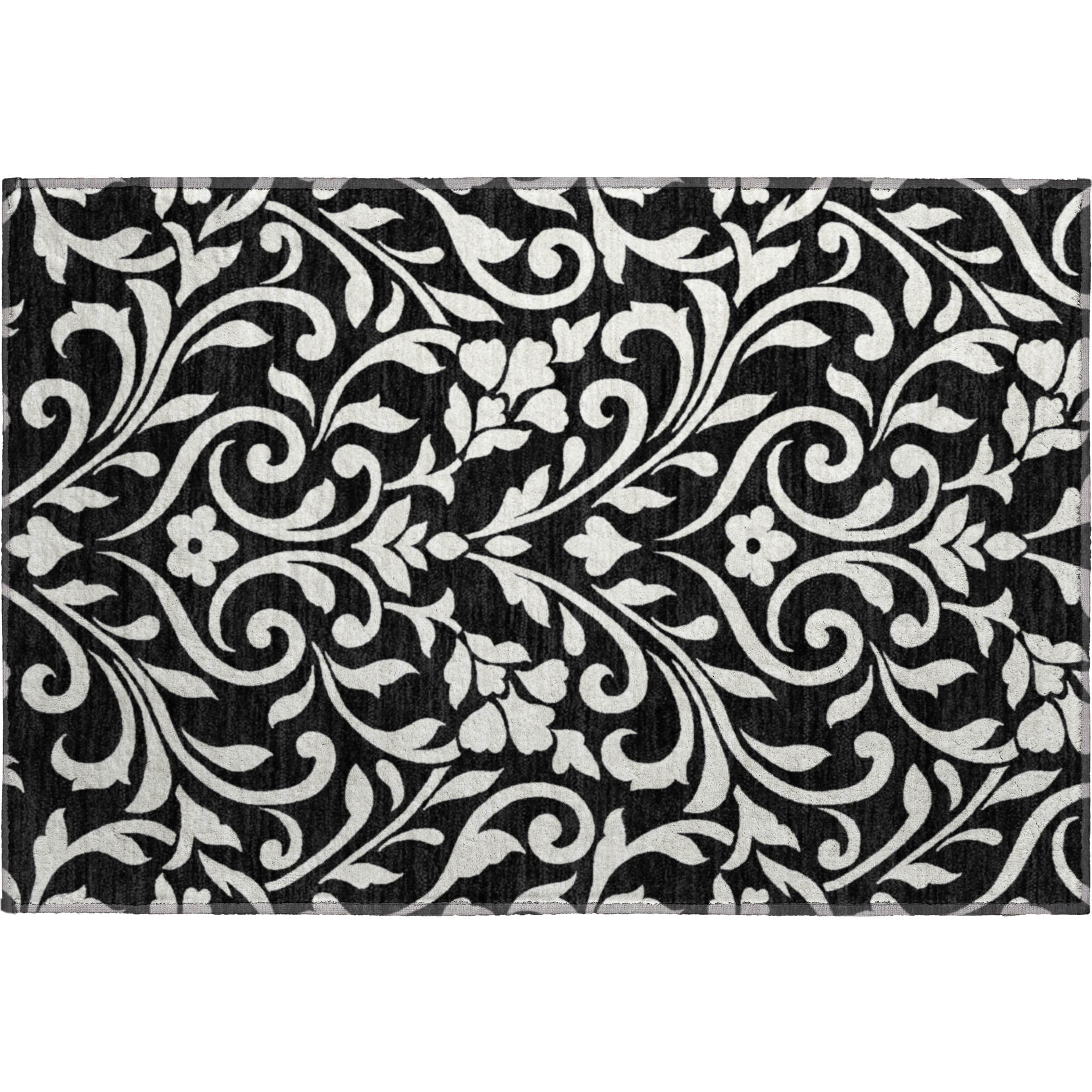 Montevideo Machine Washable Transitional Black Rug 1'8" x 2'6" #shape_Rectangle