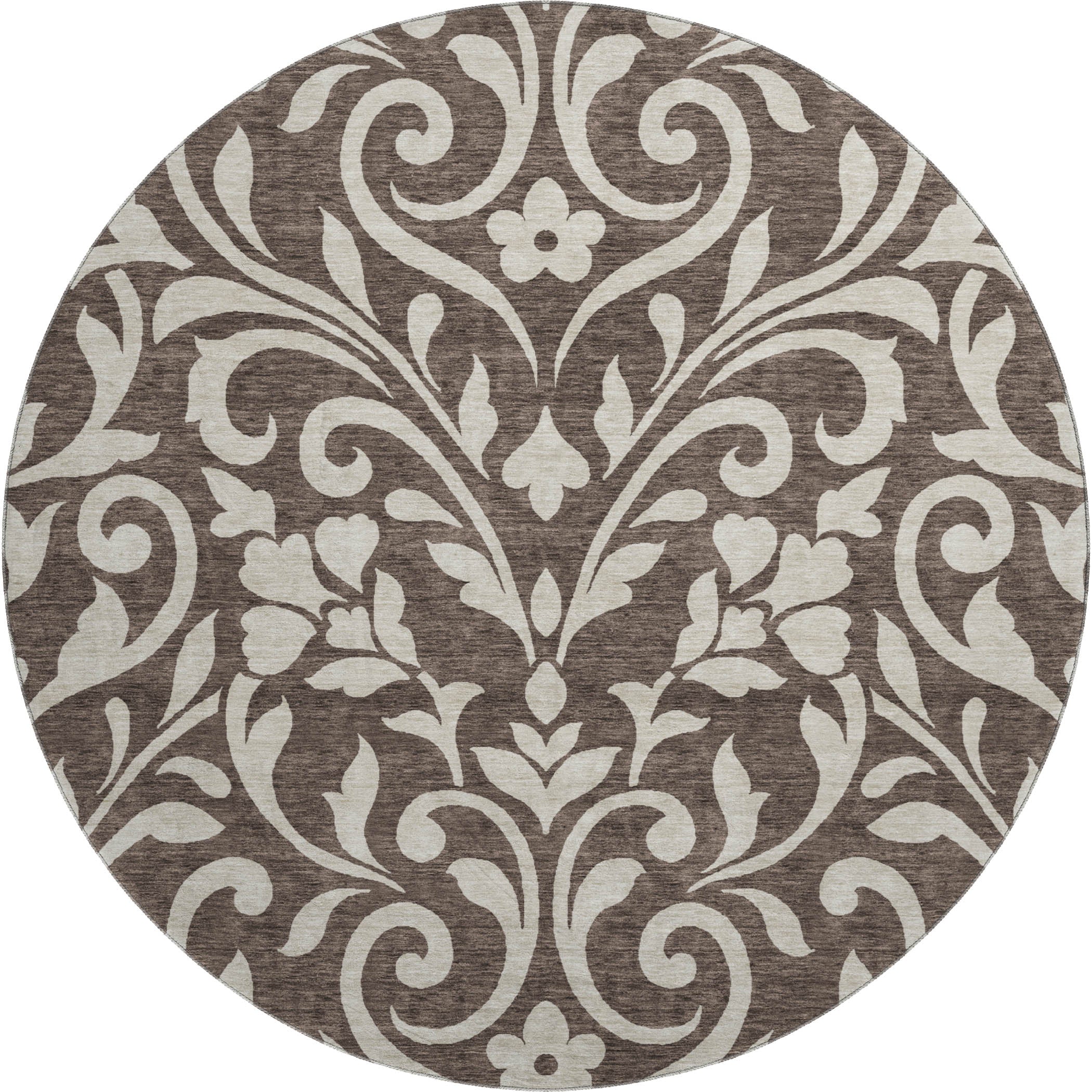Montevideo Machine Washable Transitional Chocolate Brown Rug 8' x 8' #shape_Round