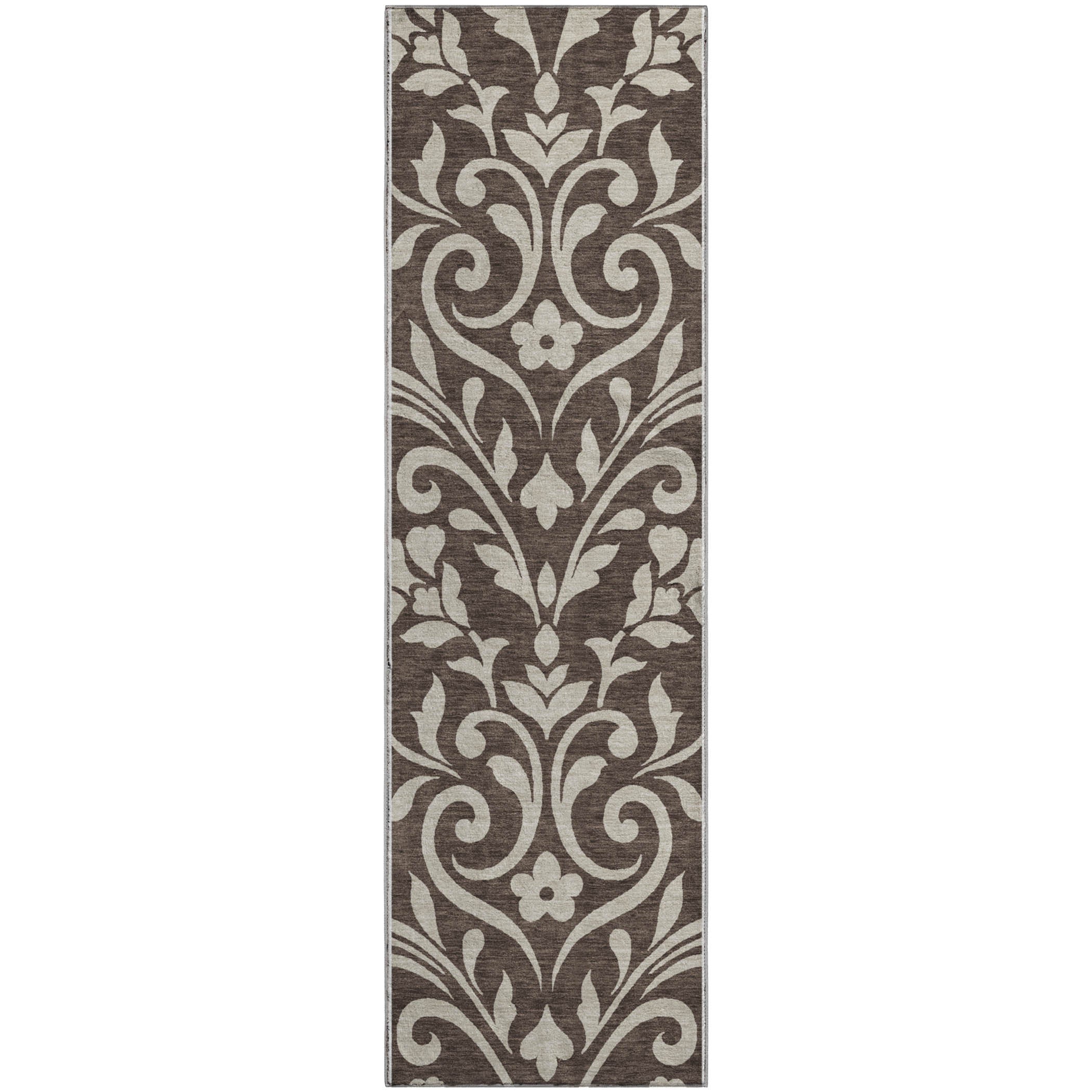 Montevideo Machine Washable Transitional Chocolate Brown Rug 2'3" x 7'6" #shape_Runner