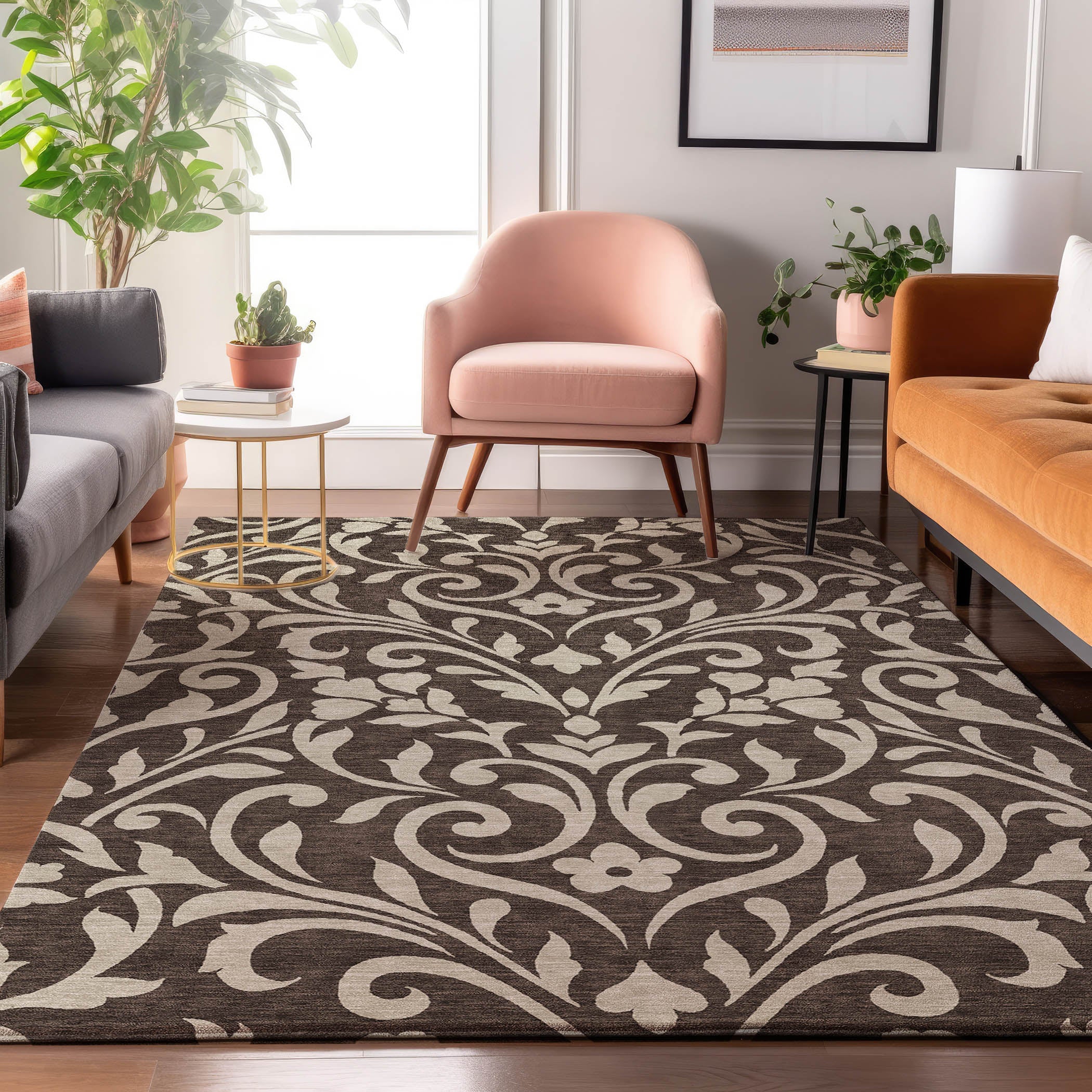 Montevideo Machine Washable Transitional Chocolate Brown Rug 2'6" x 3'10" #shape_Rectangle