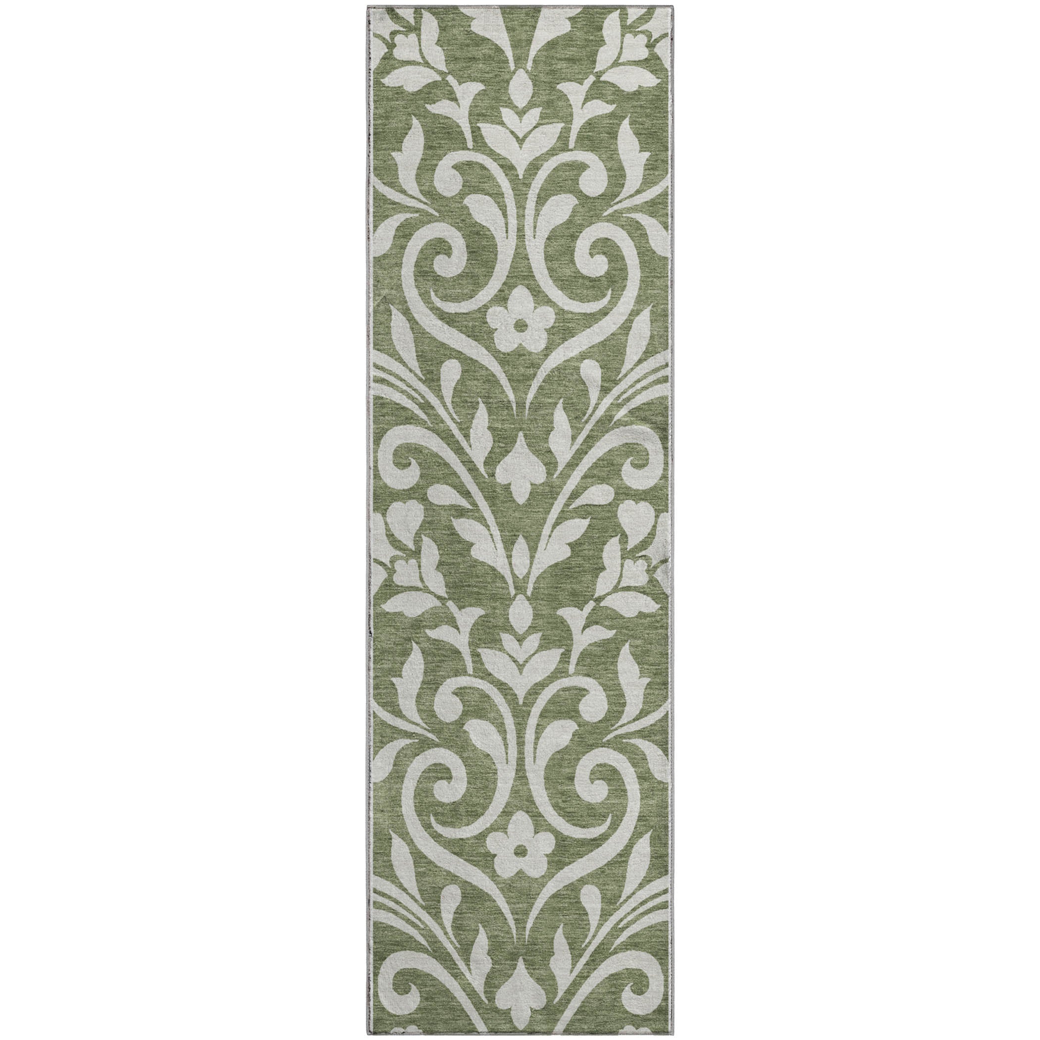 Montevideo Machine Washable Transitional Fern Green Rug 2'3" x 7'6" #shape_Runner