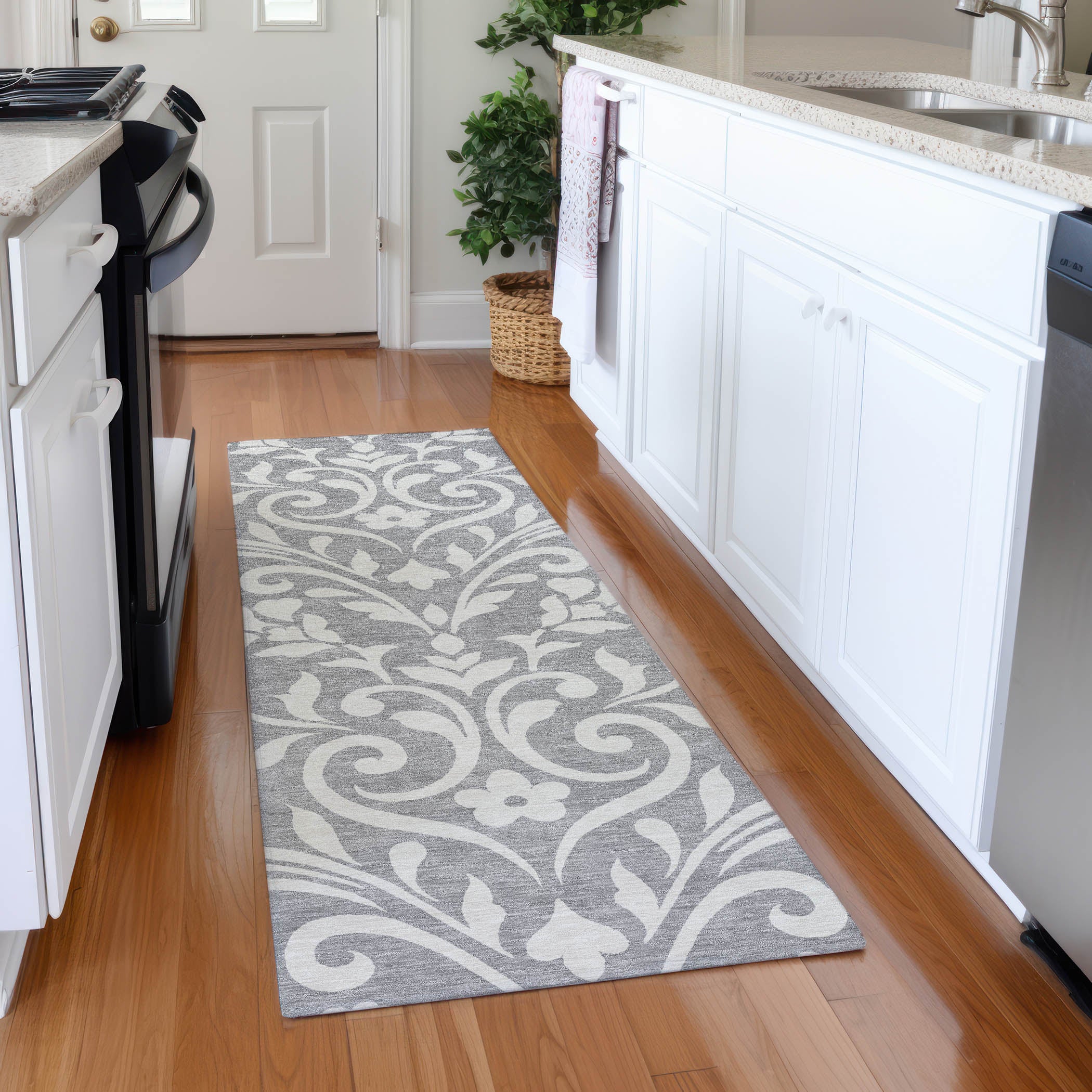 Montevideo Machine Washable Transitional Gray Rug 2'3" x 7'6" #shape_Runner