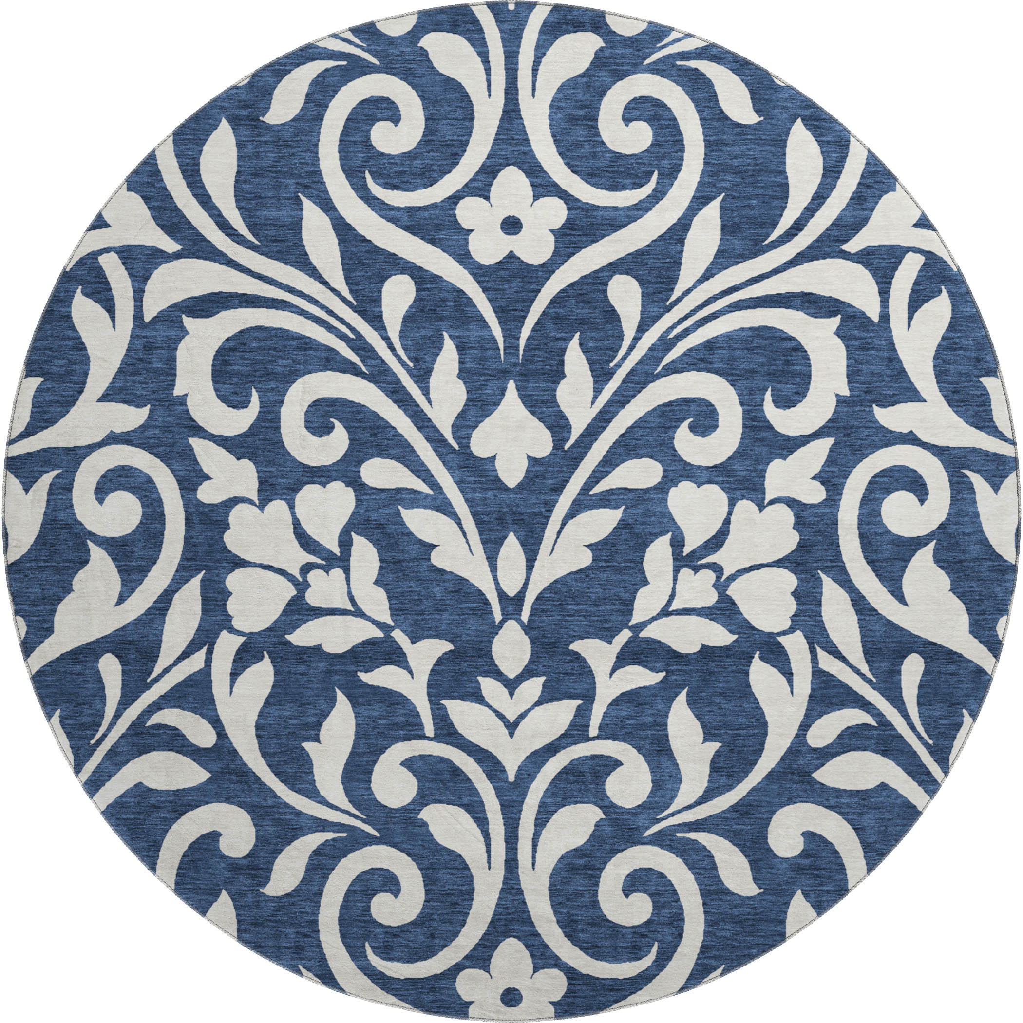 Montevideo Machine Washable Transitional Navy Blue Rug 8' x 8' #shape_Round