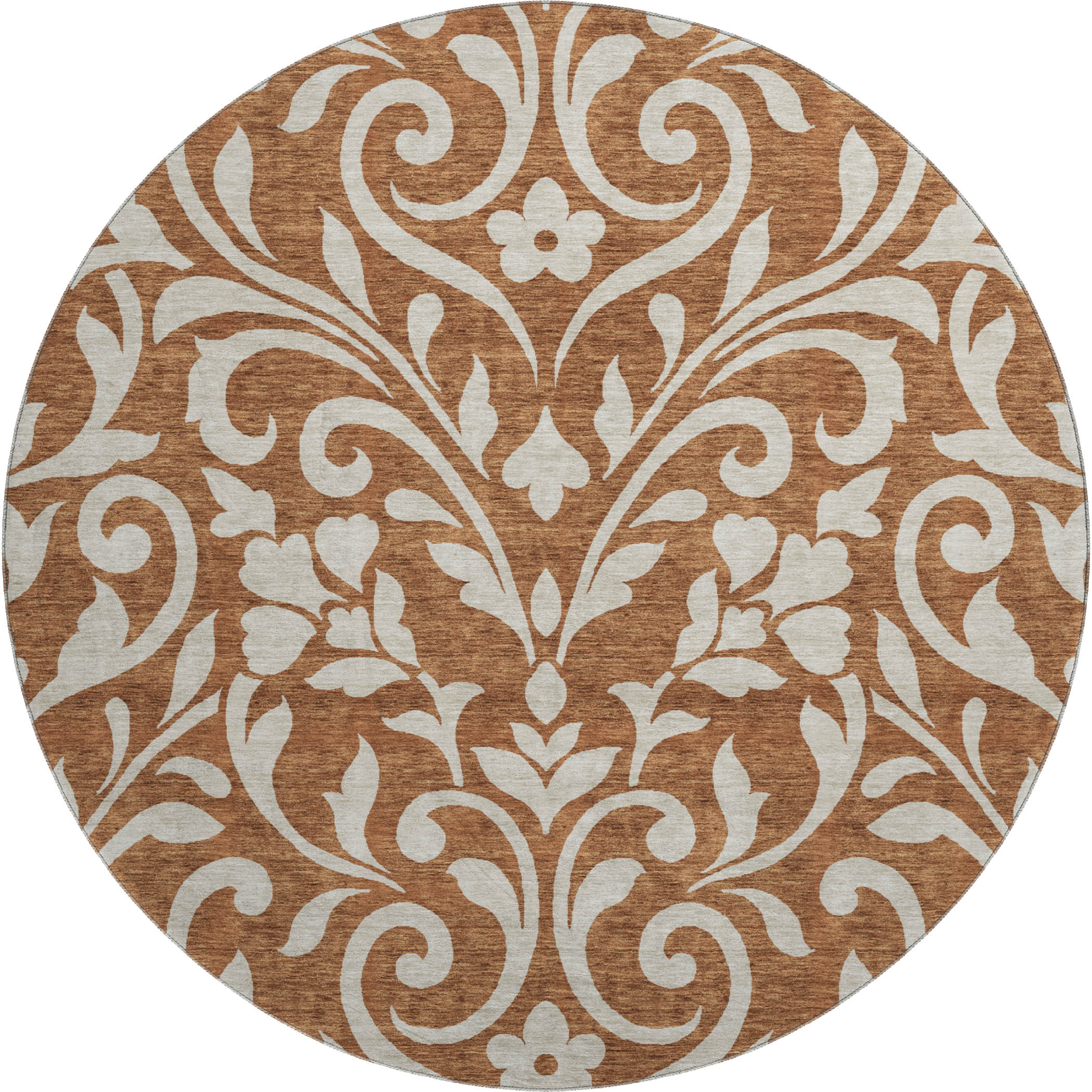 Montevideo Machine Washable Transitional Paprika Orange Rug 8' x 8' #shape_Round