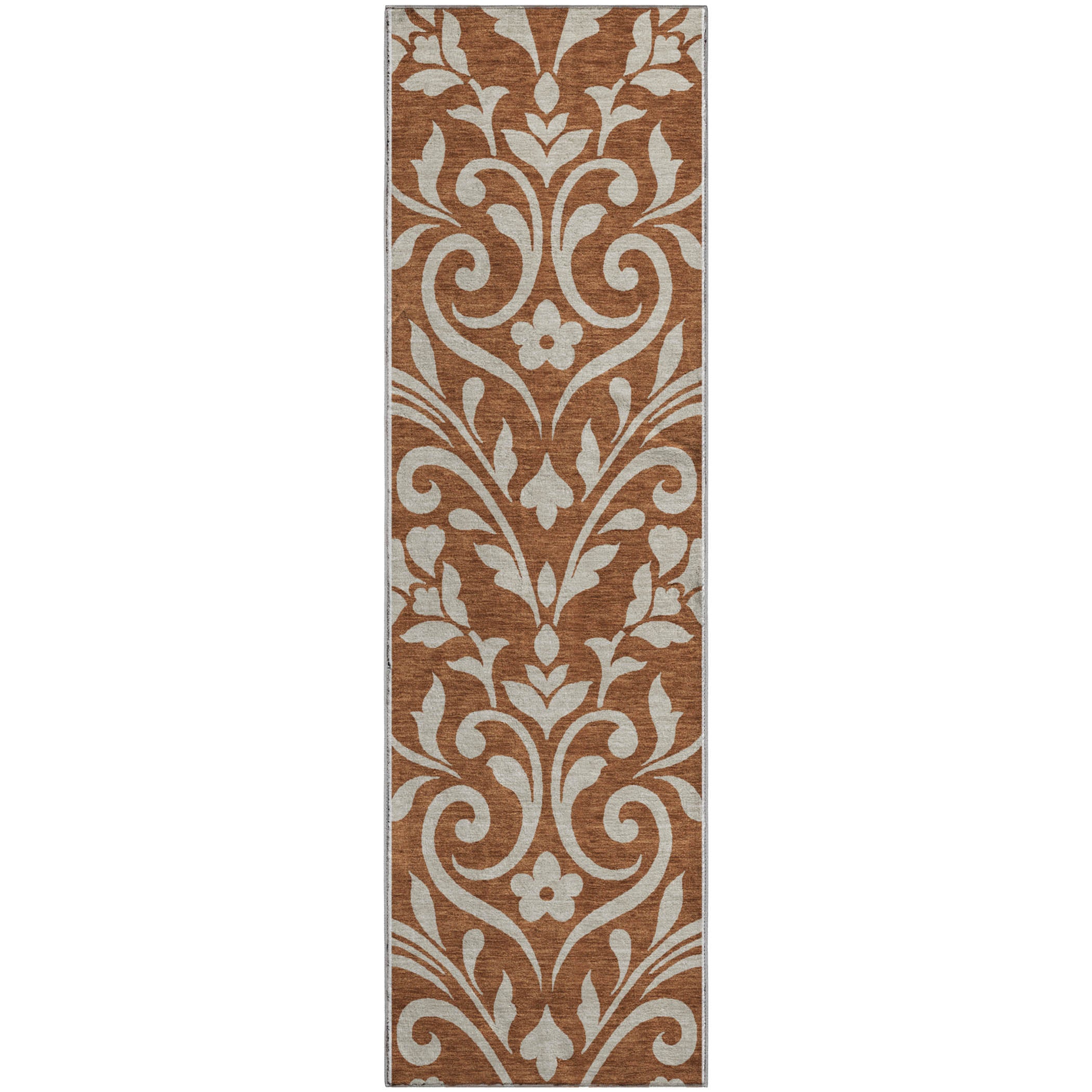 Montevideo Machine Washable Transitional Paprika Orange Rug 2'3" x 7'6" #shape_Runner