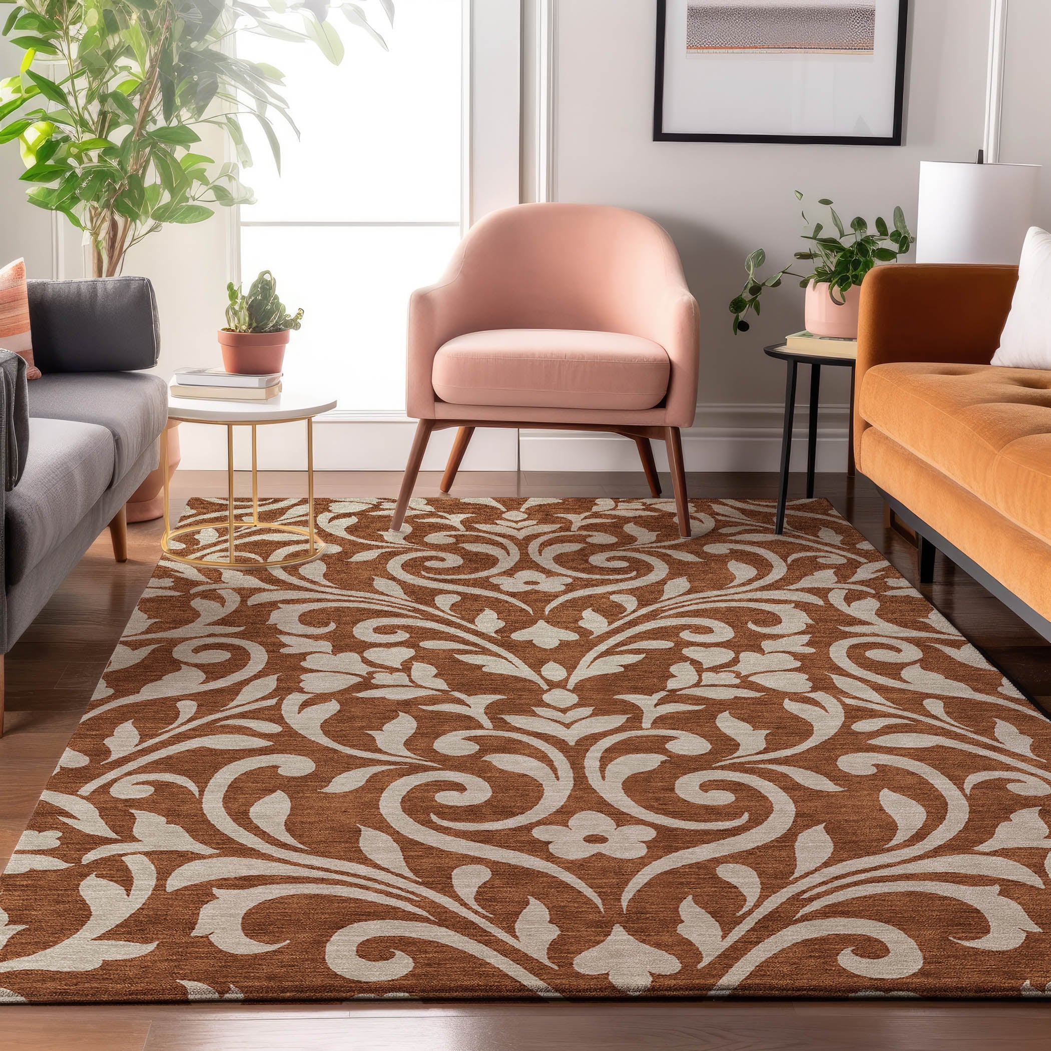 Montevideo Machine Washable Transitional Paprika Orange Rug 2'6" x 3'10" #shape_Rectangle