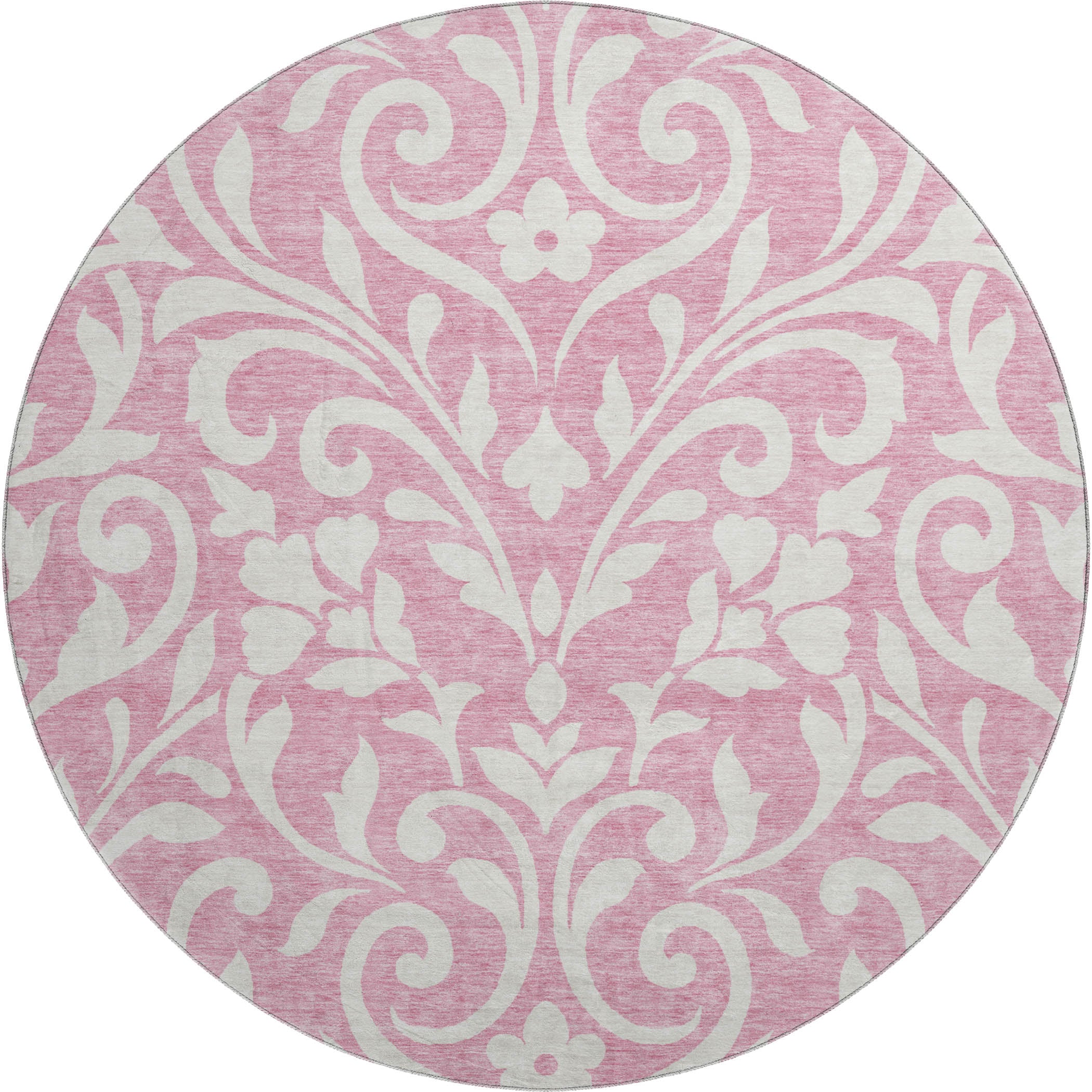 Montevideo Machine Washable Transitional Pink Rug 8' x 8' #shape_Round