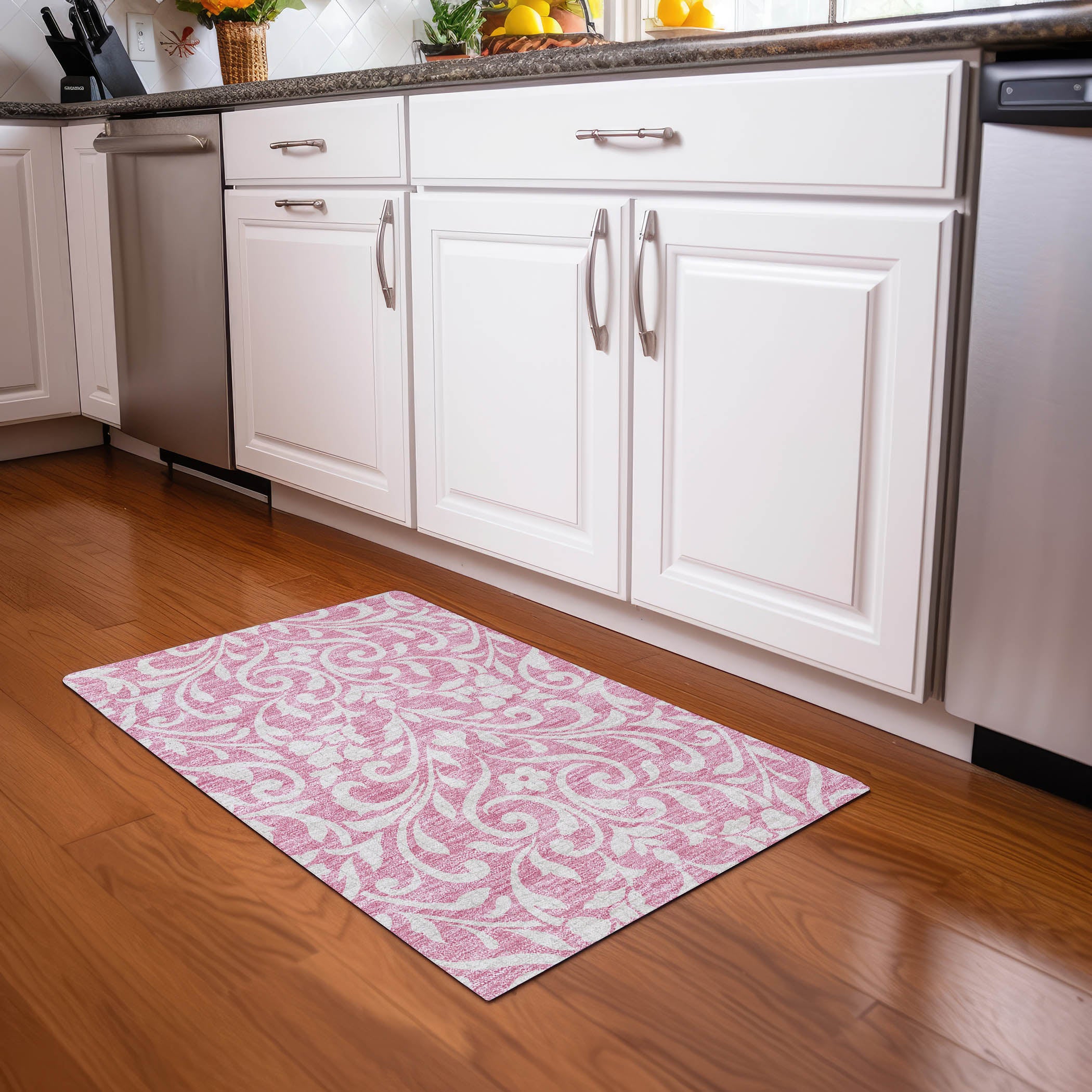 Montevideo Machine Washable Transitional Pink Rug 1'8" x 2'6" #shape_Rectangle