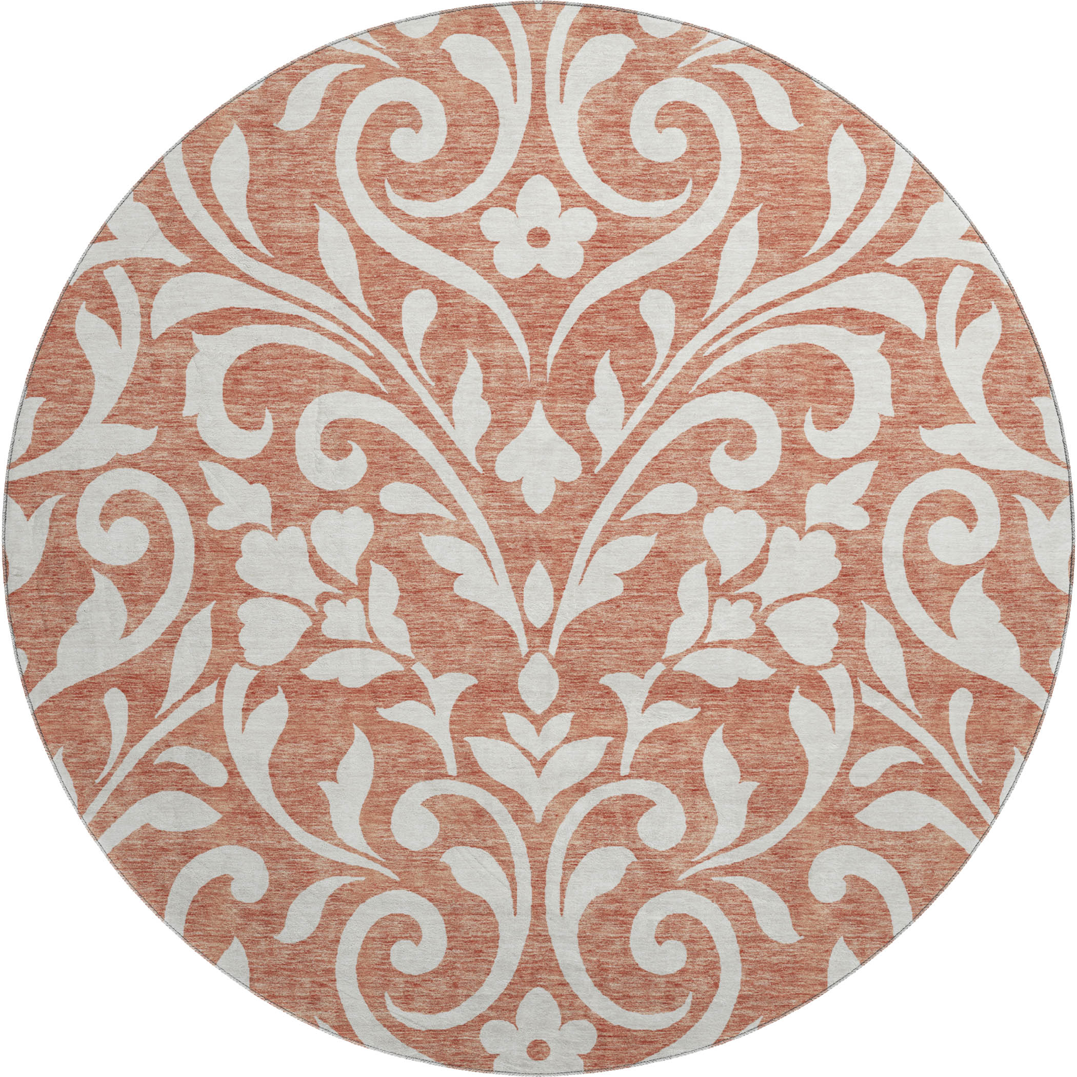 Montevideo Machine Washable Transitional Salmon Orange Rug 8' x 8' #shape_Round