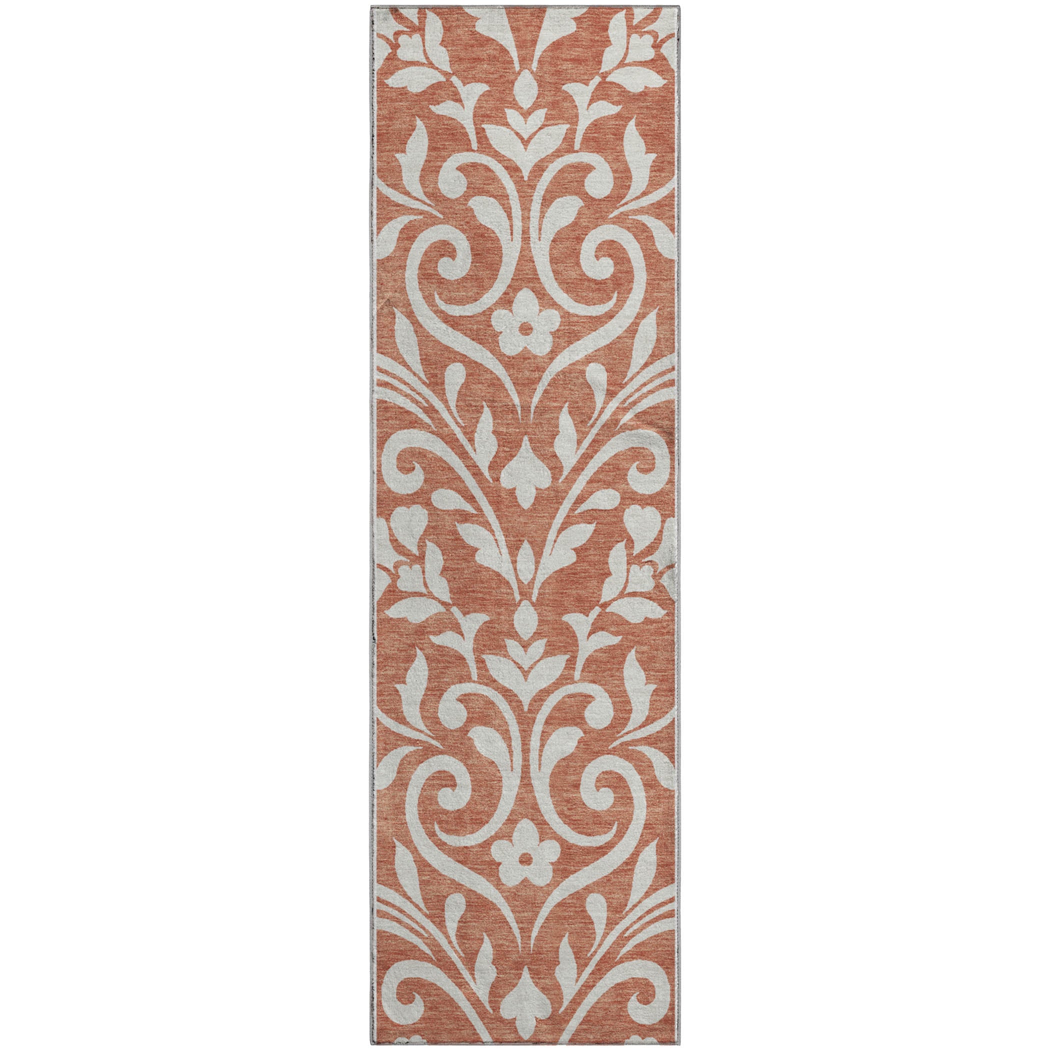 Montevideo Machine Washable Transitional Salmon Orange Rug 2'3" x 7'6" #shape_Runner