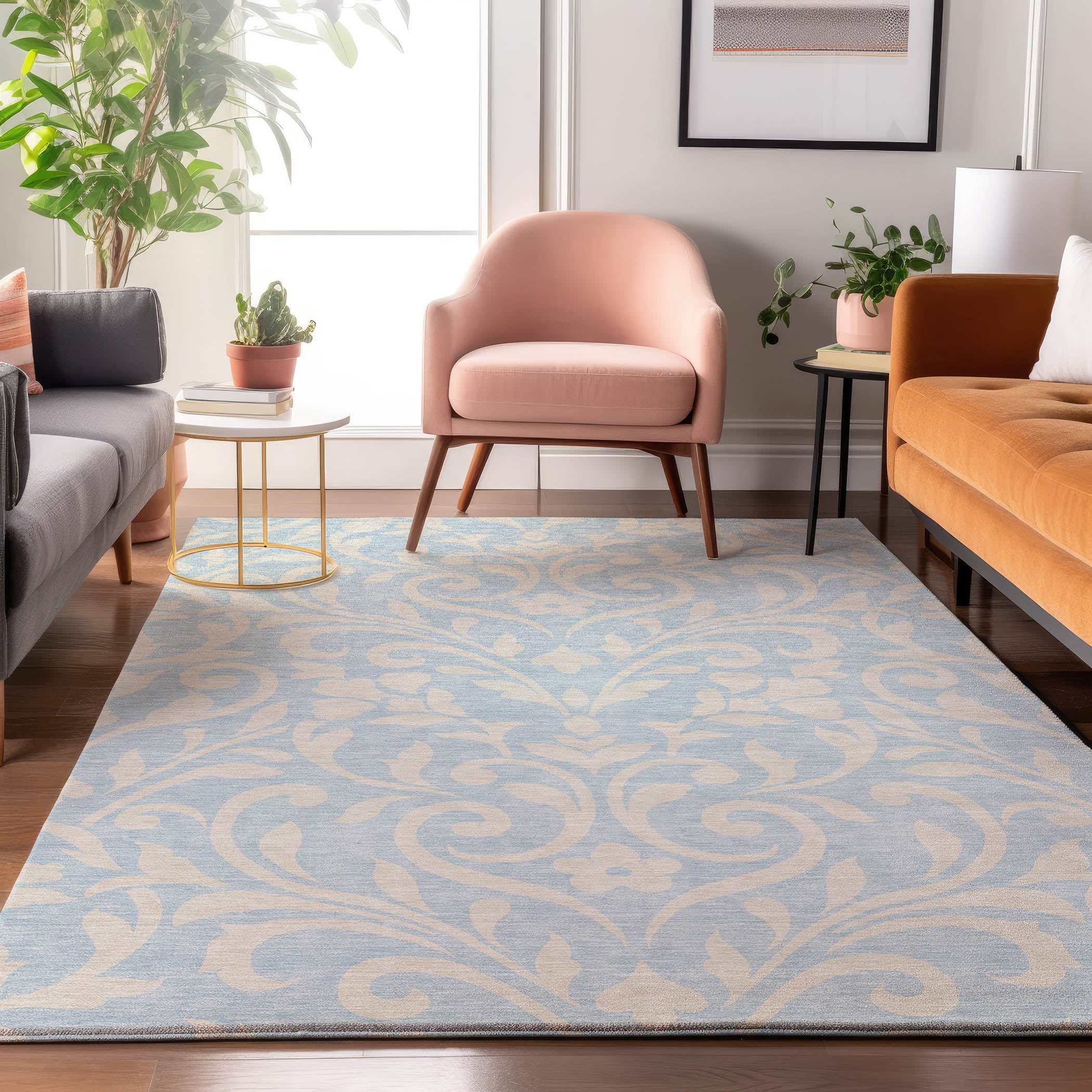 Montevideo Machine Washable Transitional Sky Blue Rug 2'6" x 3'10" #shape_Rectangle