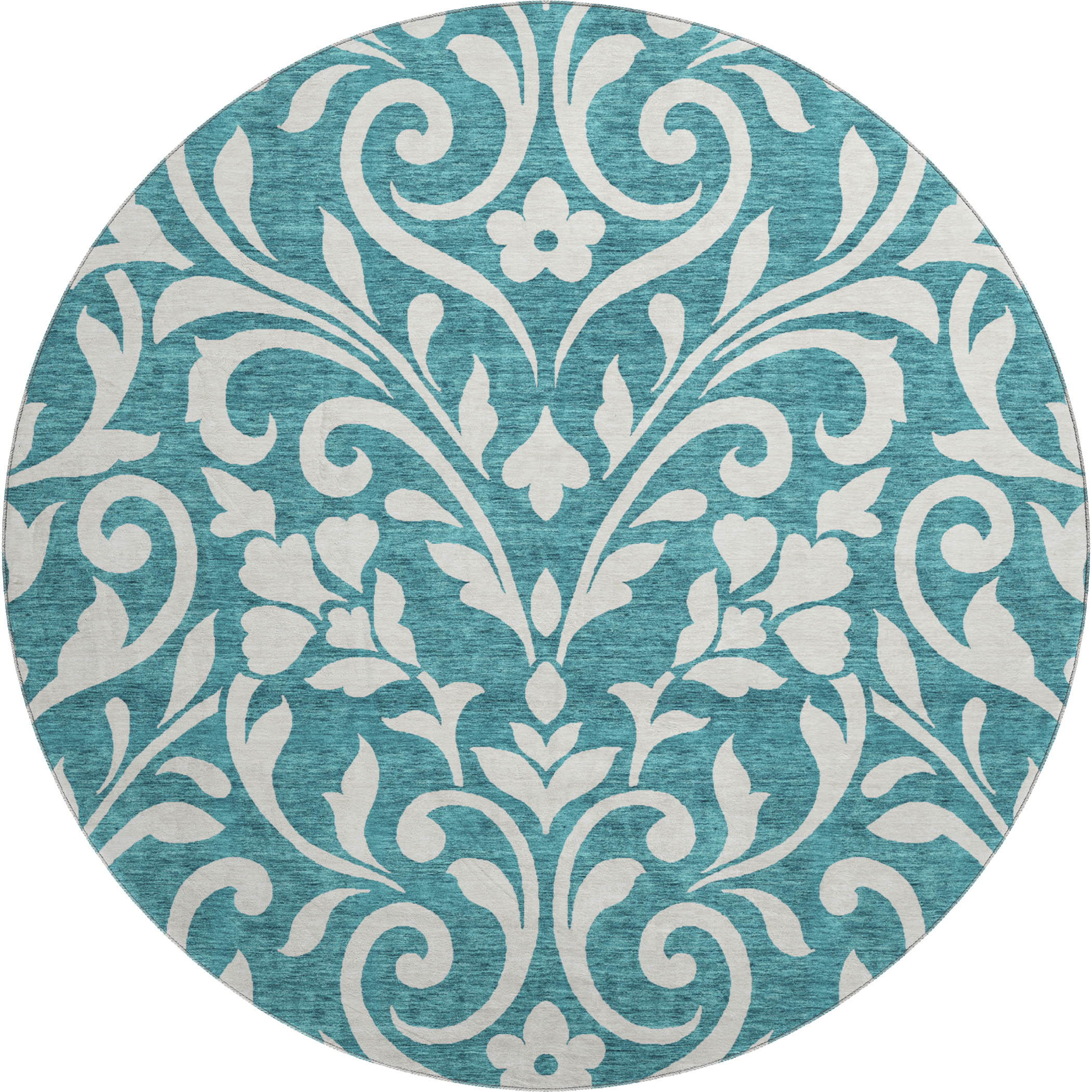 Montevideo Machine Washable Transitional Teal Rug 8' x 8' #shape_Round