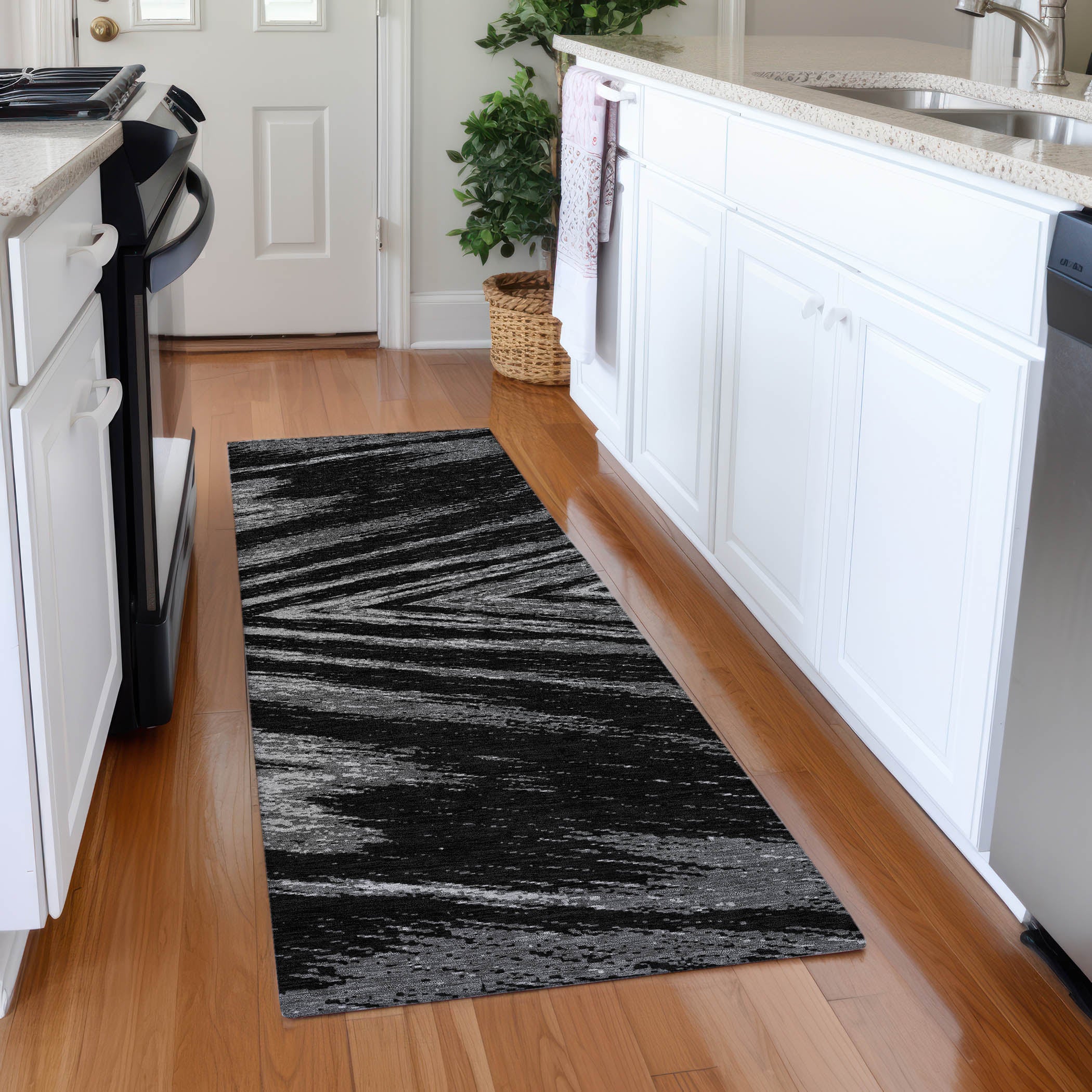 Bern Machine Washable Transitional Black Rug 2'3" x 7'6" #shape_Runner