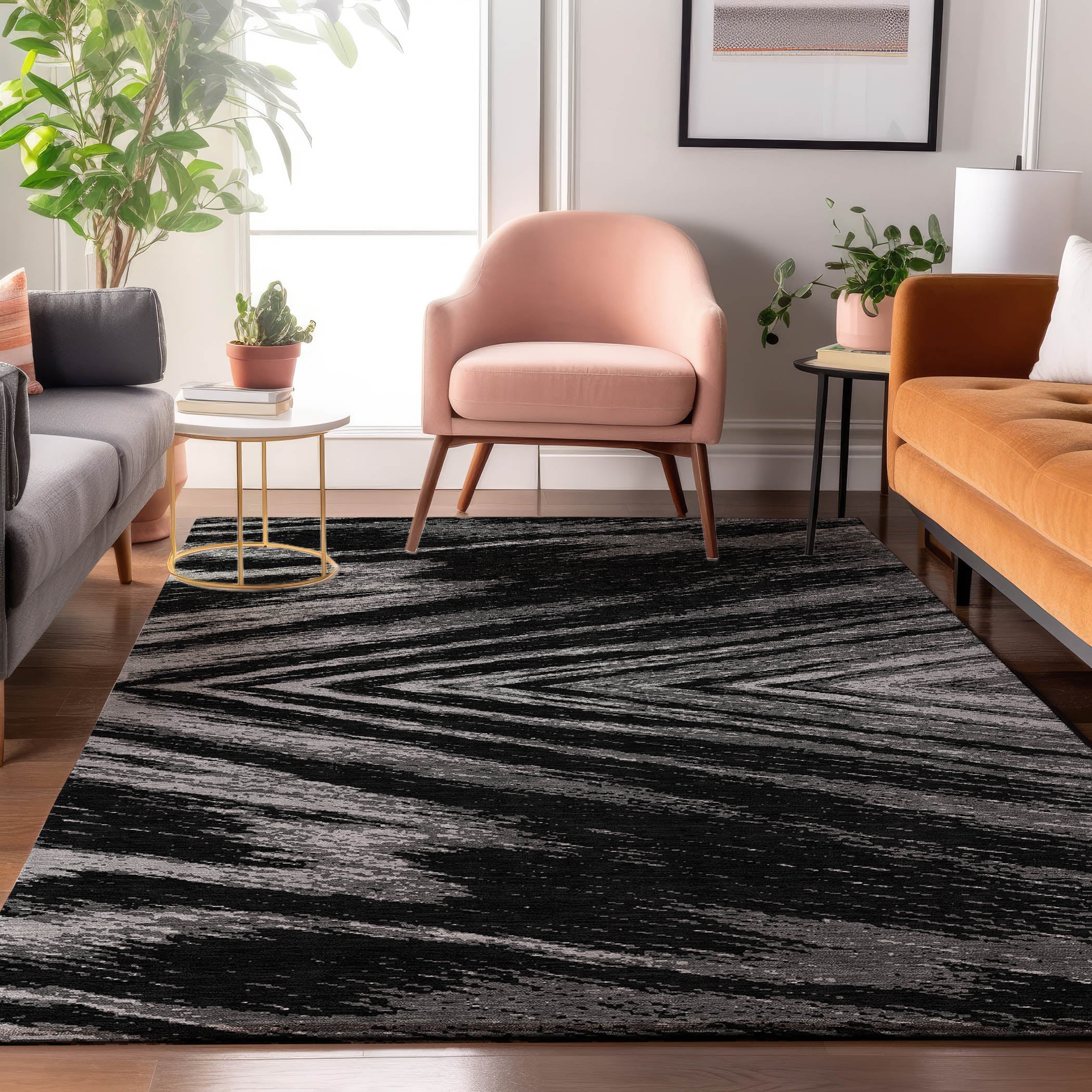 Bern Machine Washable Transitional Black Rug 2'6" x 3'10" #shape_Rectangle