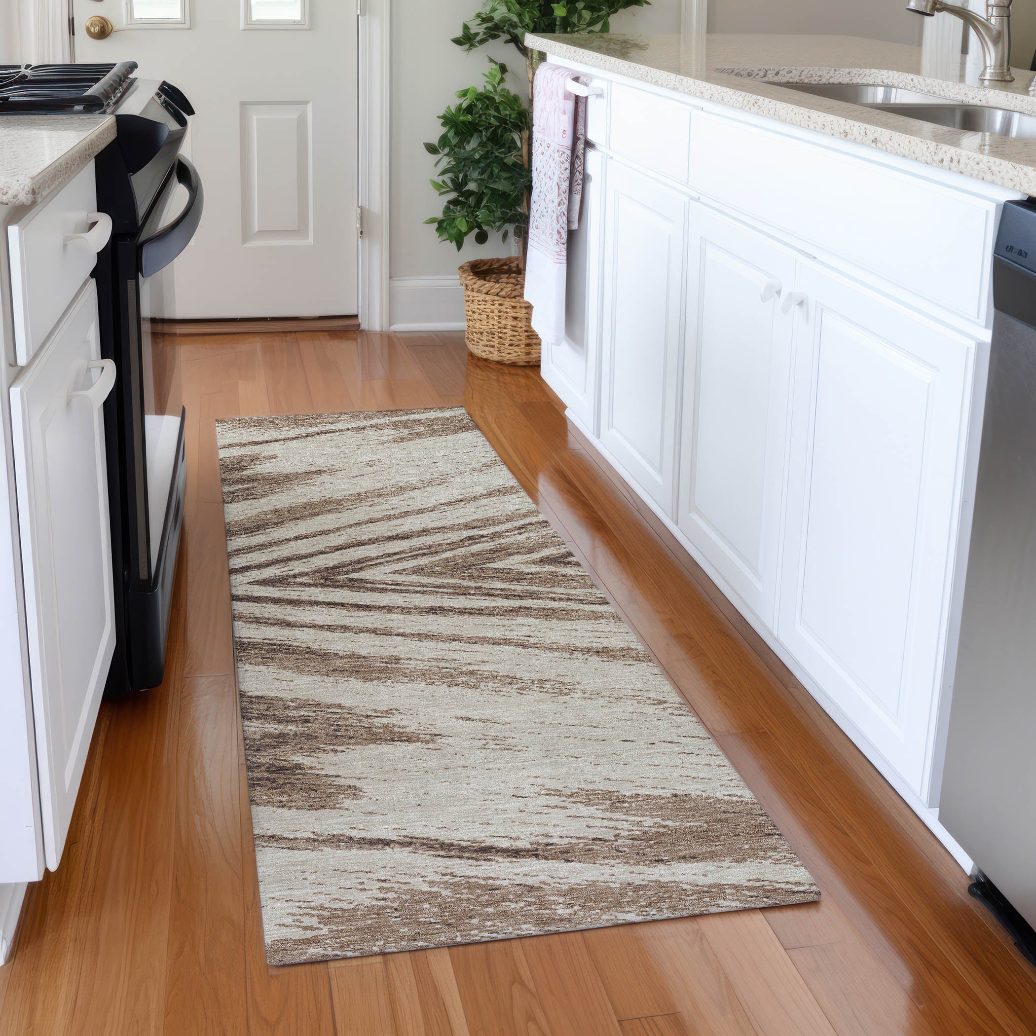 Bern Machine Washable Transitional Brown Rug 2'3" x 7'6" #shape_Runner