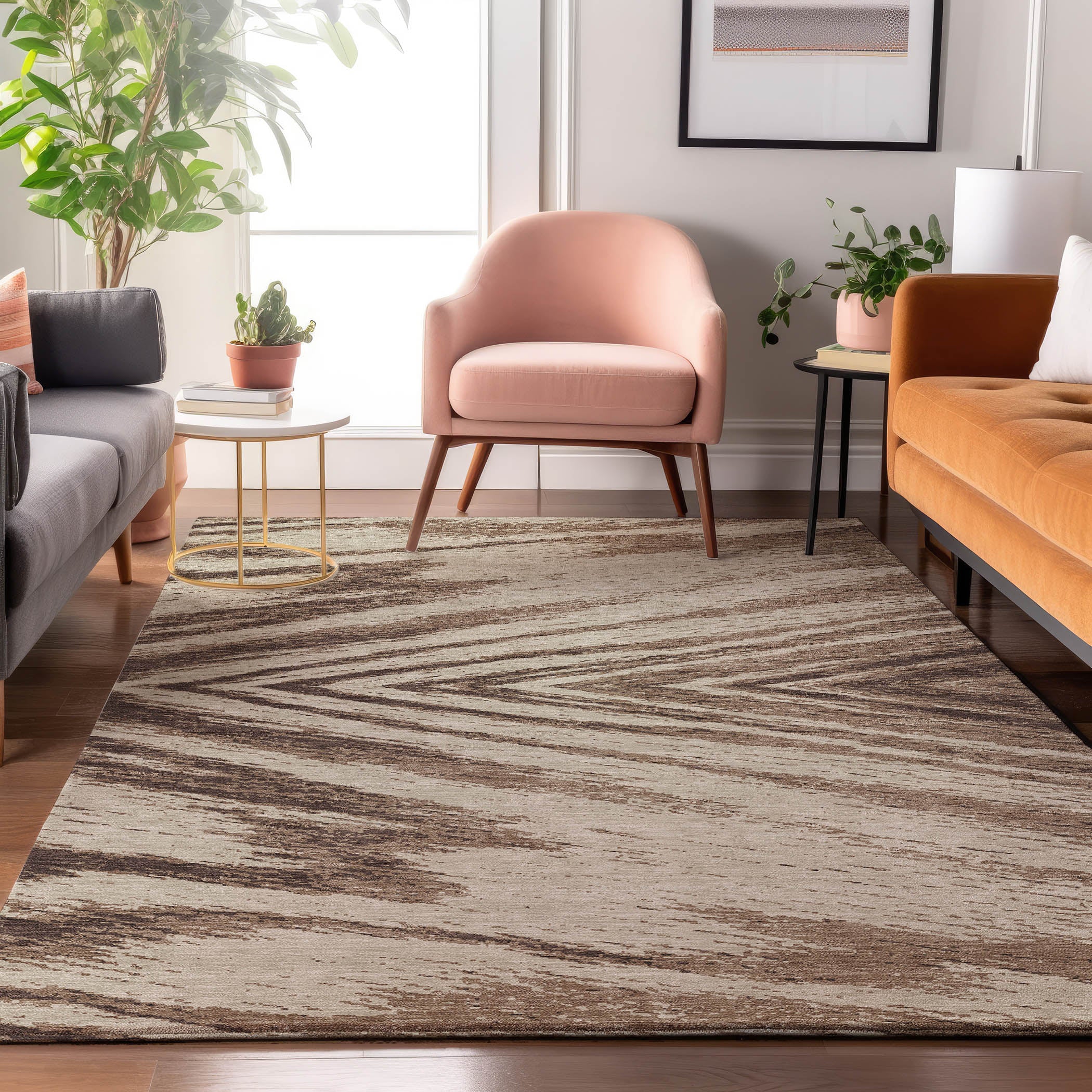Bern Machine Washable Transitional Brown Rug 2'6" x 3'10" #shape_Rectangle