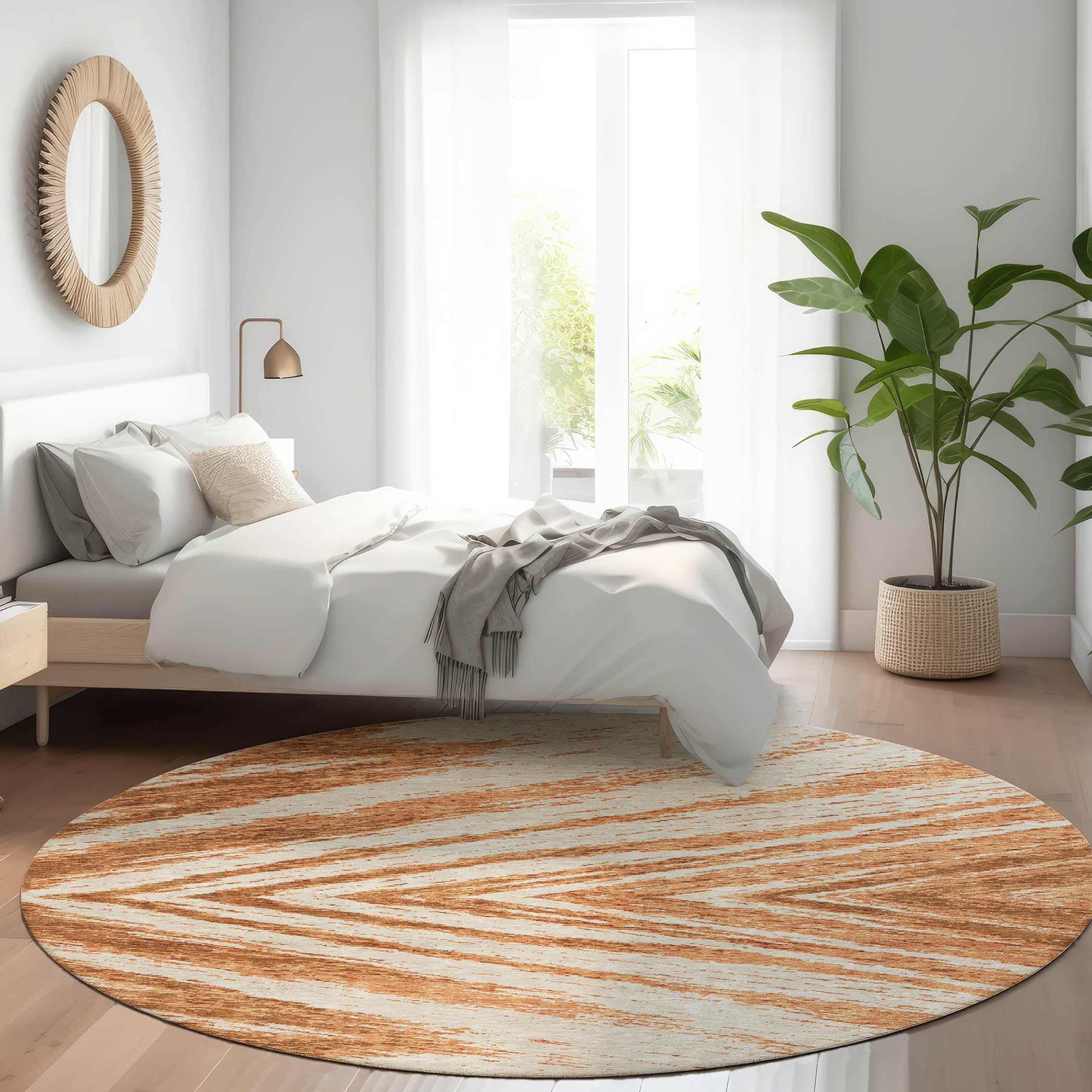Bern Machine Washable Transitional Paprika Orange Rug 8' x 8' #shape_Round