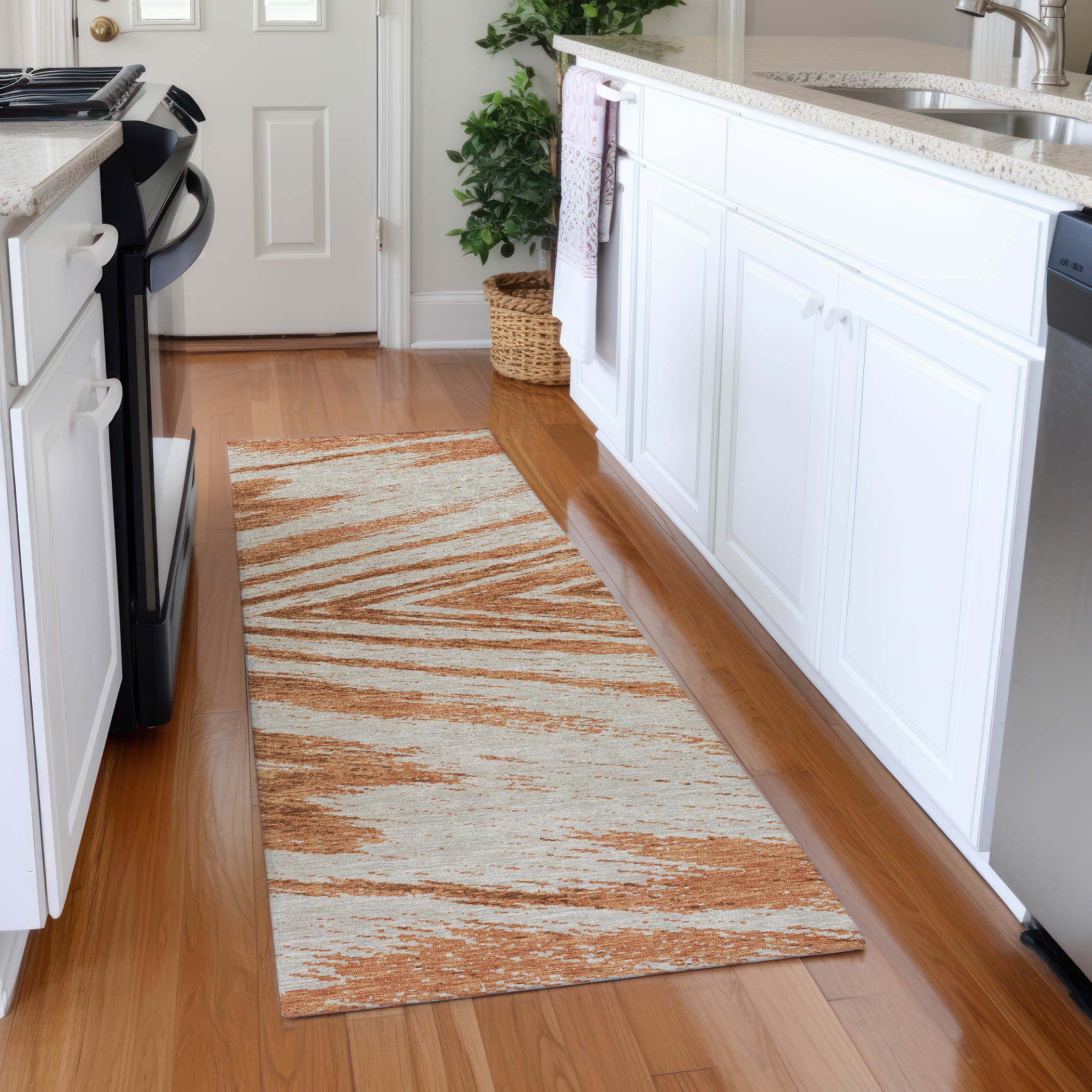 Bern Machine Washable Transitional Paprika Orange Rug 2'3" x 7'6" #shape_Runner