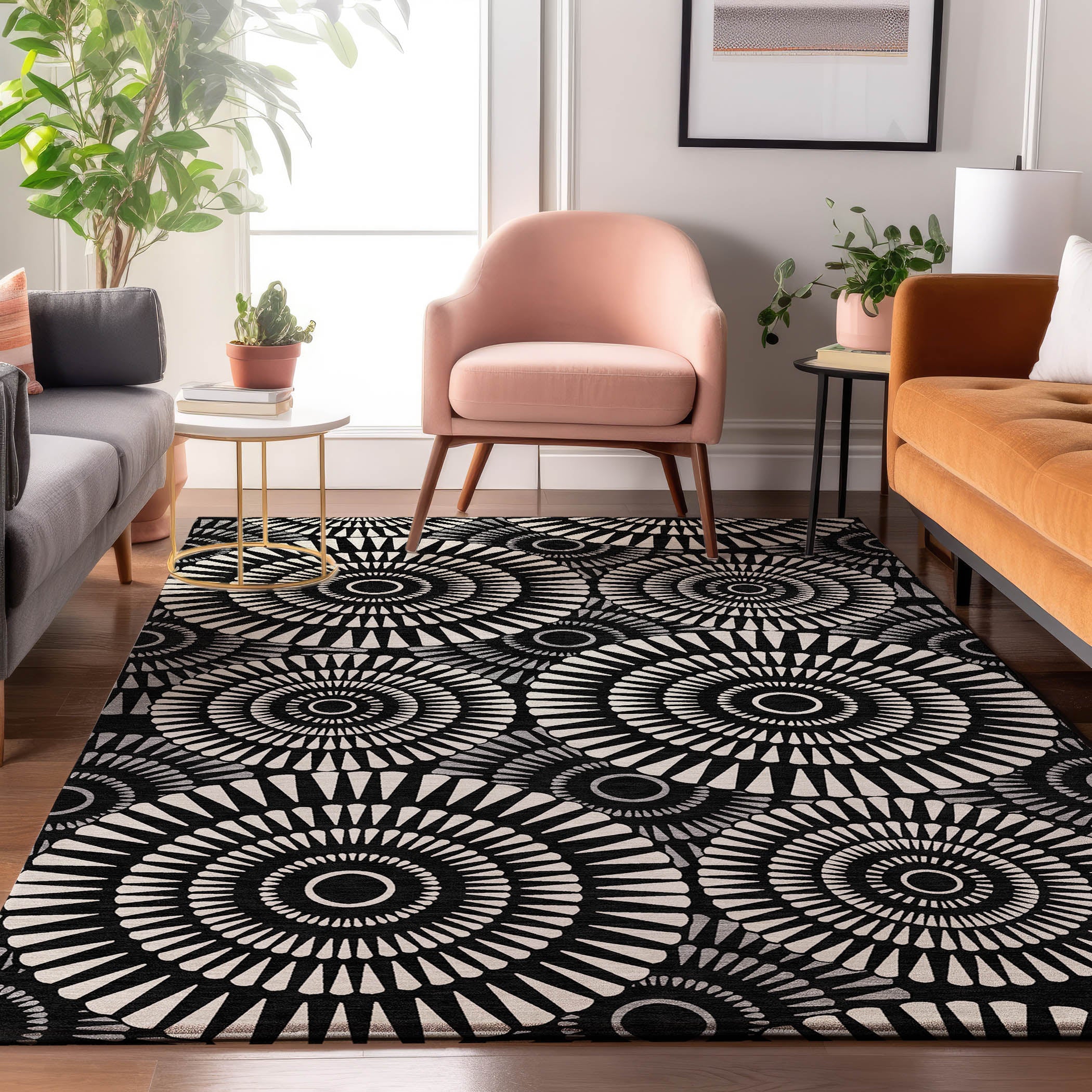 Oslo Machine Washable Transitional Black Rug 2'6" x 3'10" #shape_Rectangle