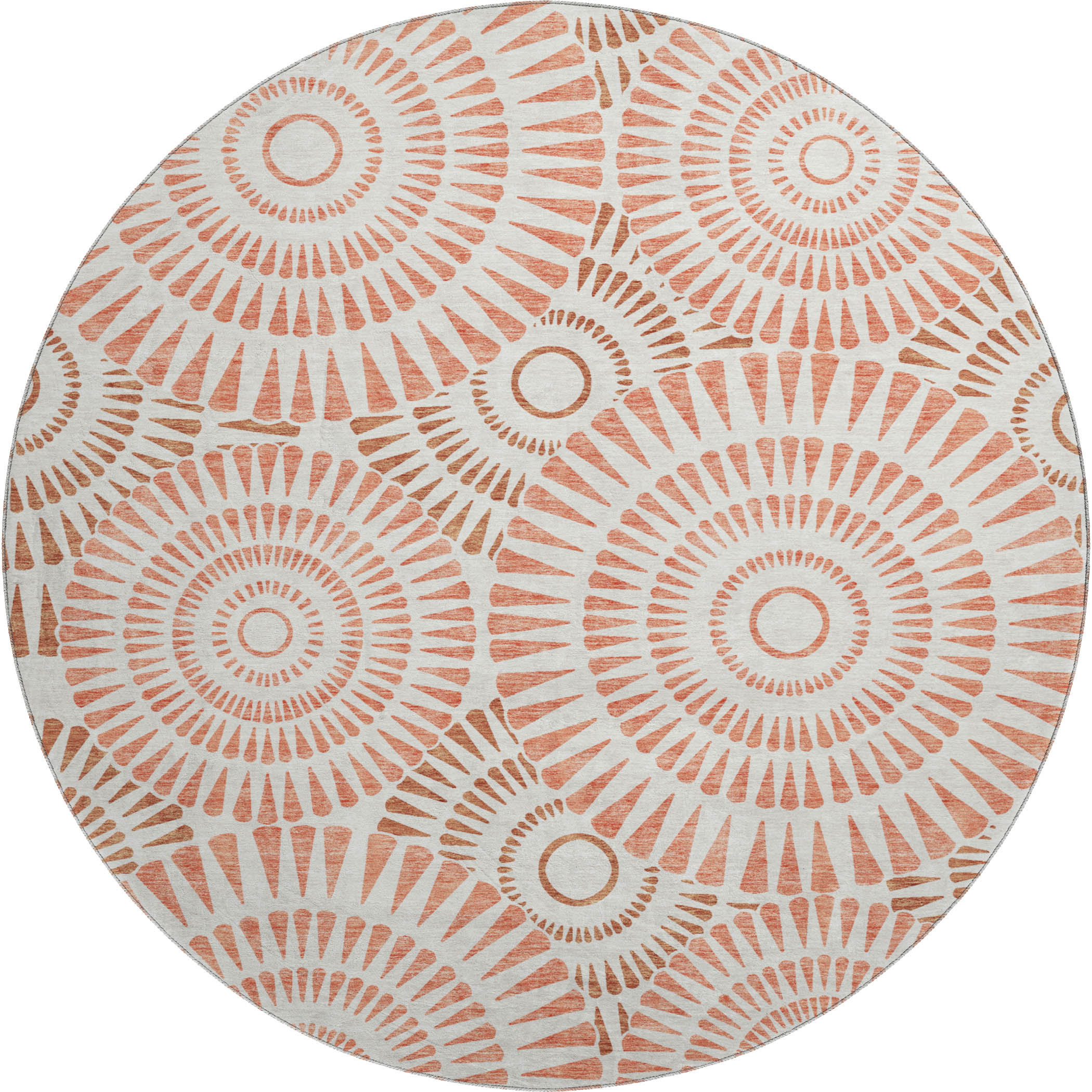 Oslo Machine Washable Transitional Coral Orange Rug 8' x 8' #shape_Round