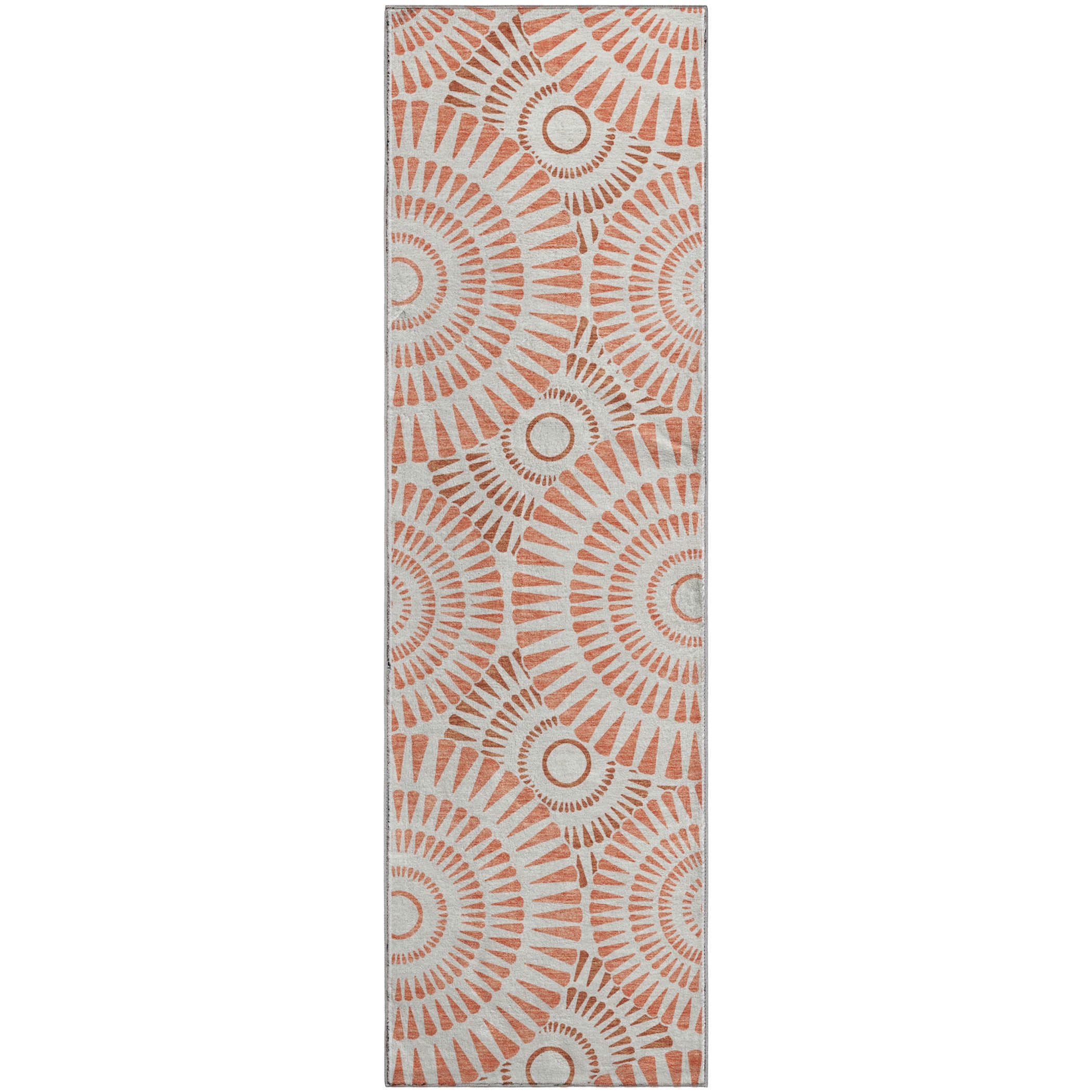 Oslo Machine Washable Transitional Coral Orange Rug 2'3" x 7'6" #shape_Runner
