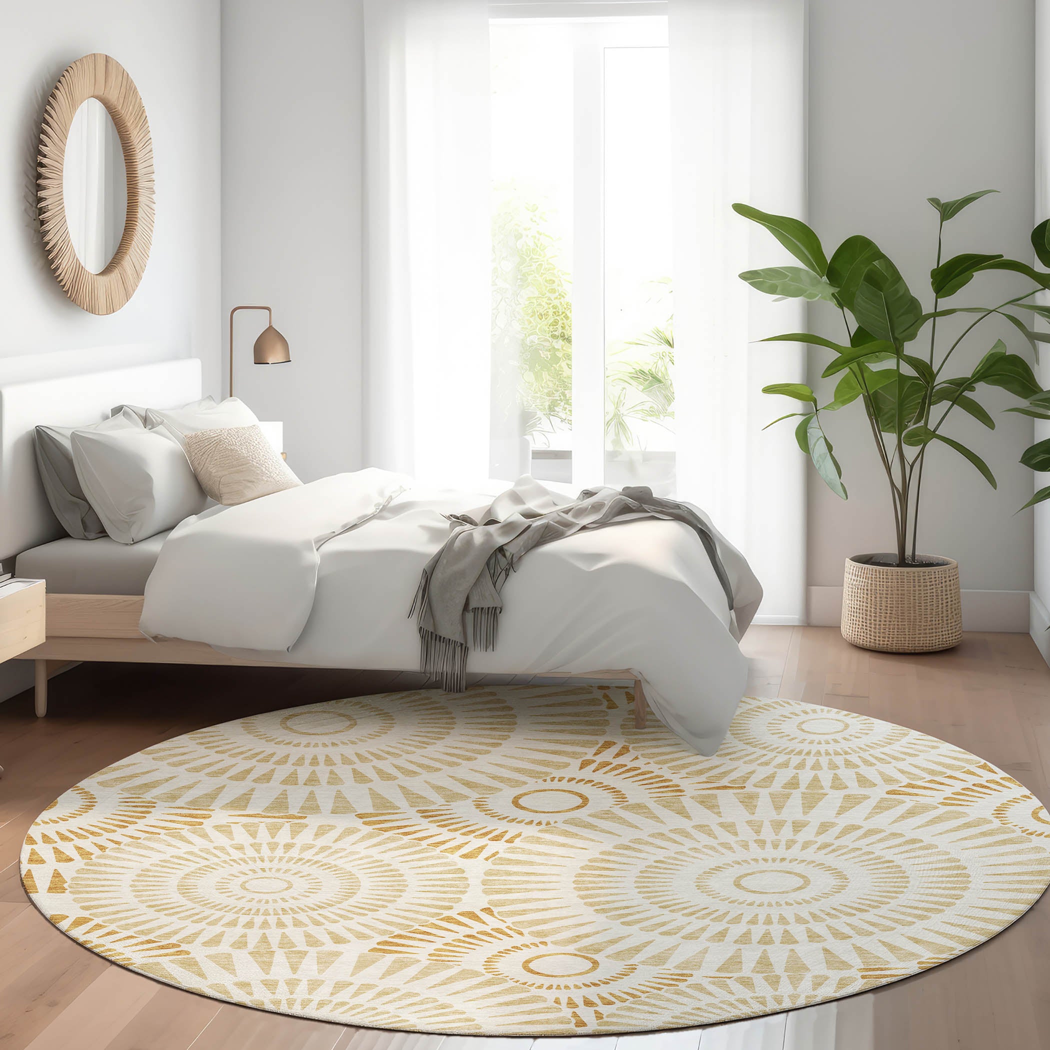 Oslo Machine Washable Transitional Gold Rug 8' x 8' #shape_Round