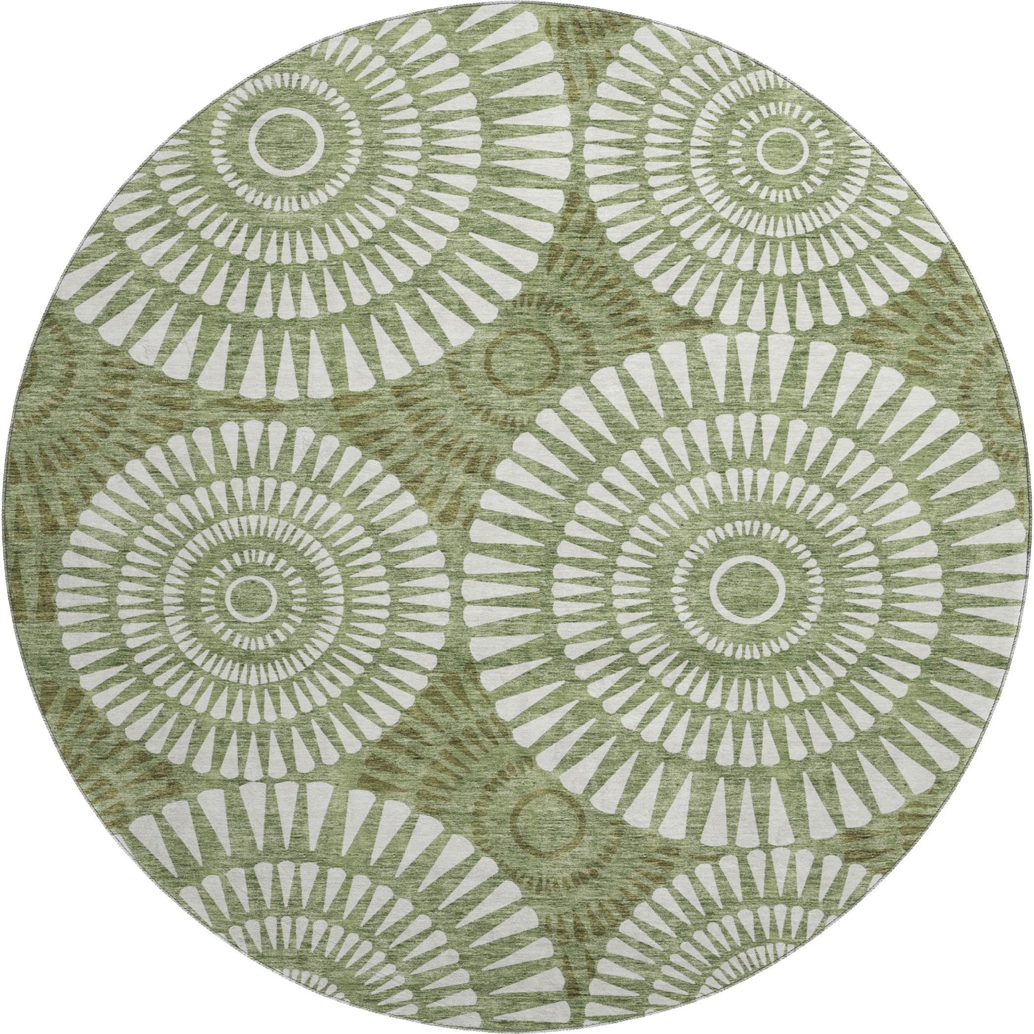 Oslo Machine Washable Transitional Green Rug 8' x 8' #shape_Round