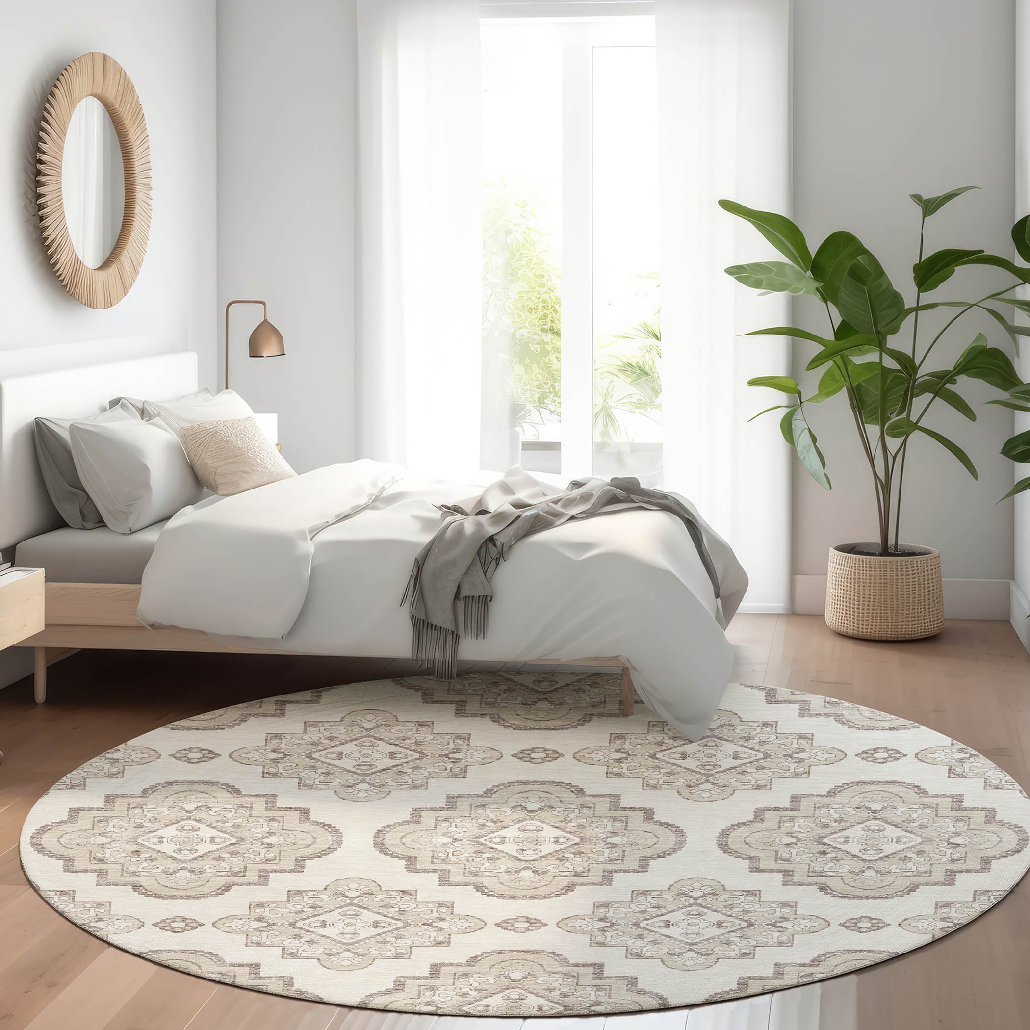 Vienna Machine Washable Transitional Ivory Rug 8' x 8' #shape_Round