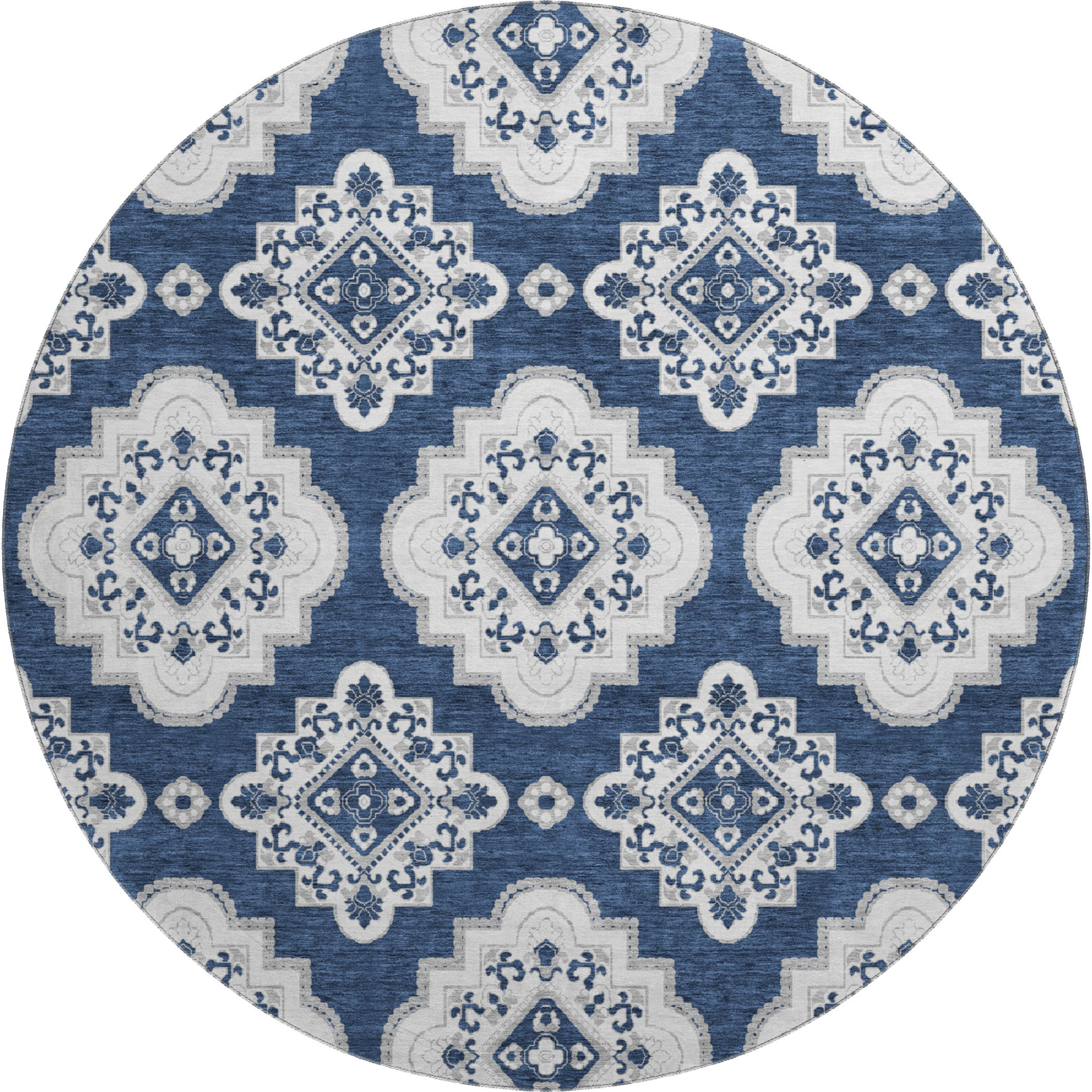 Vienna Machine Washable Transitional Navy Blue Rug 8' x 8' #shape_Round
