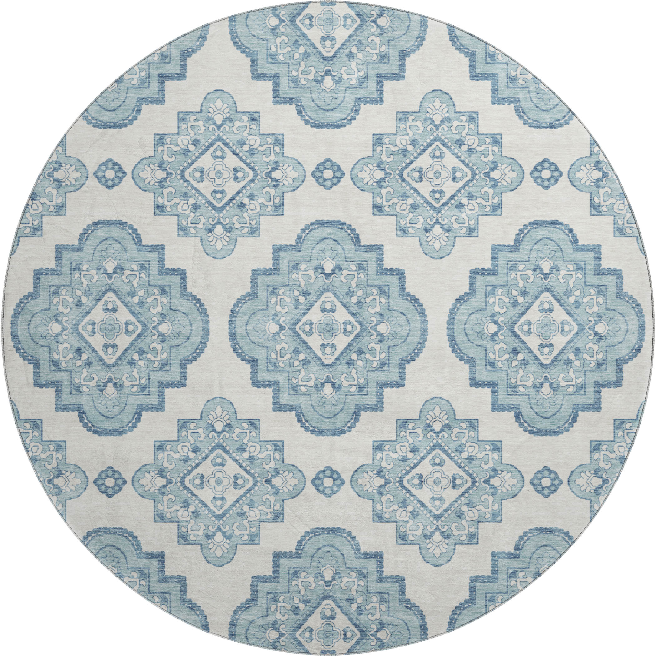 Vienna Machine Washable Transitional Teal Rug 8' x 8' #shape_Round
